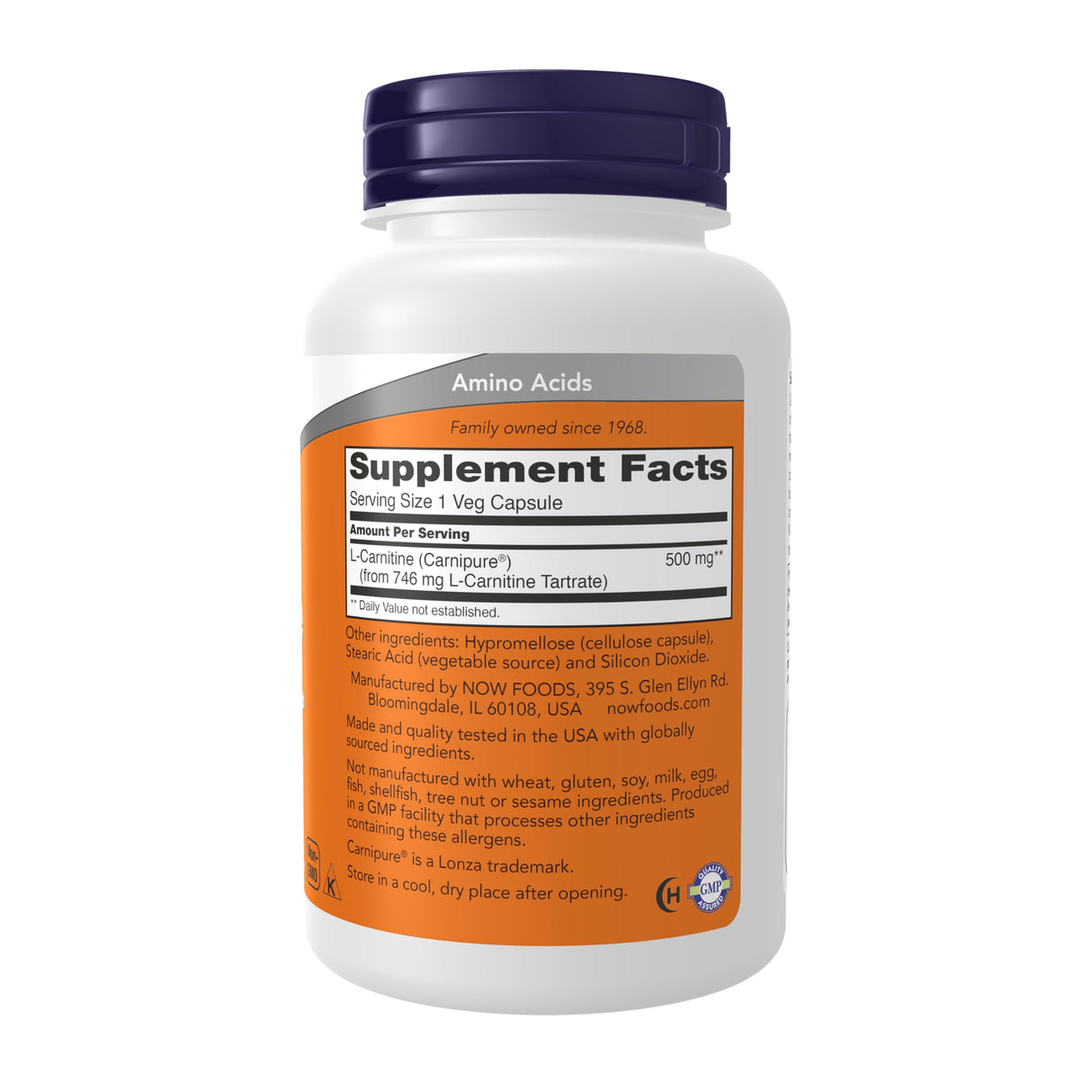 NOW Foods L-Carnitine Amino Acid 500mg | 180 Veg Capsules