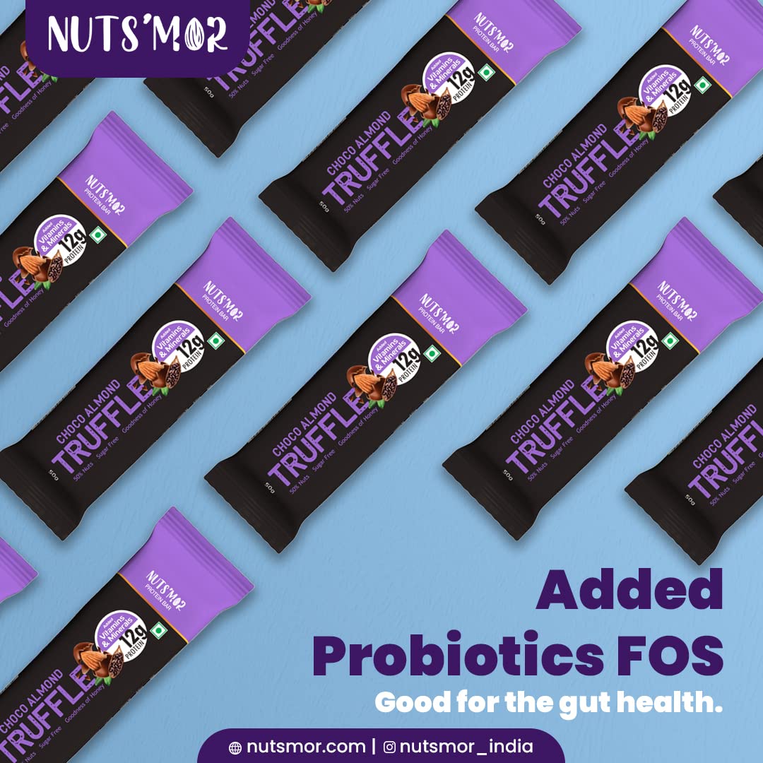 NUTS'MOR Protein Bar – 12g Protein Per Bar (Pack of 6, 300g) | No Added Sugar | 100% Veg | With Vitamins, Minerals & Fibre