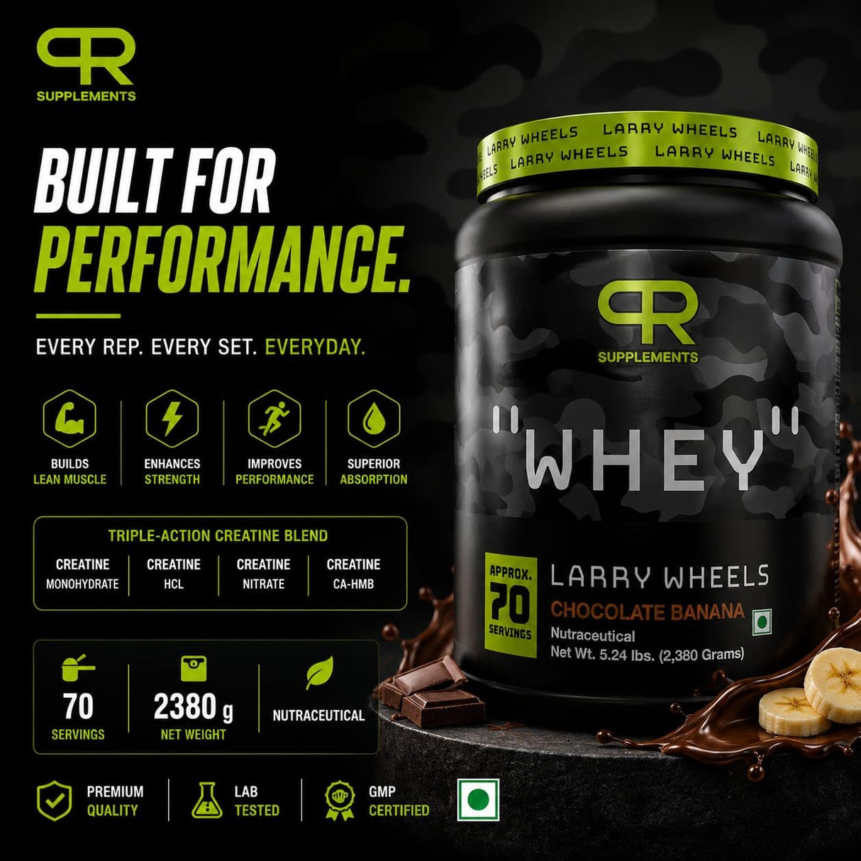 PR Supplements Larry Wheels Whey Protein Powder 2.38kg | Whey Protein Supplement