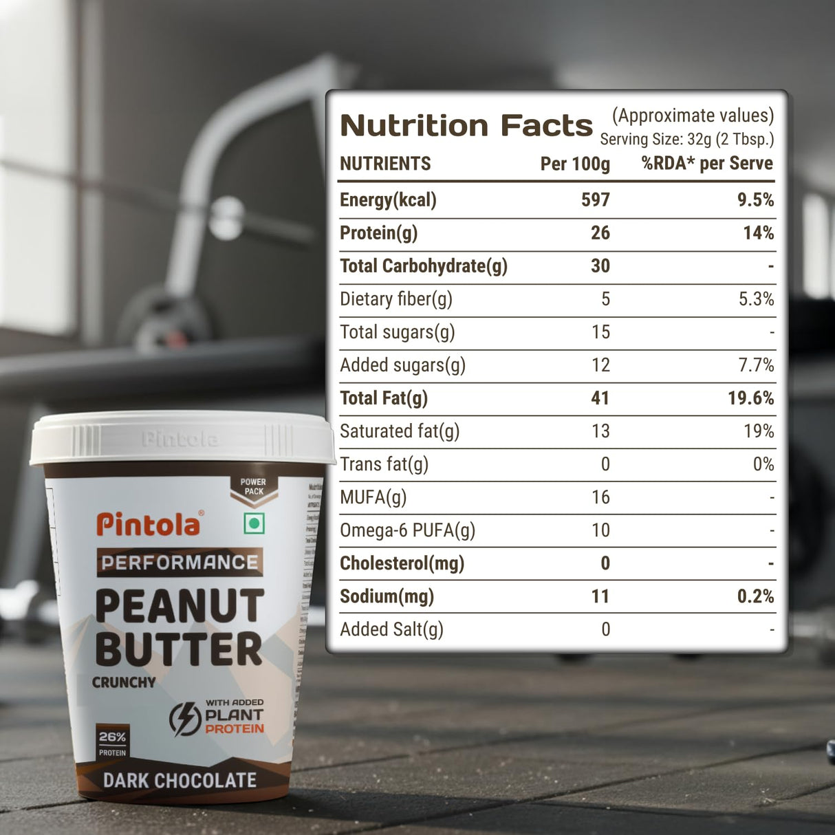Pintola Dark Chocolate Performance Peanut Butter 1 Kg | High Protein Peanut Butter
