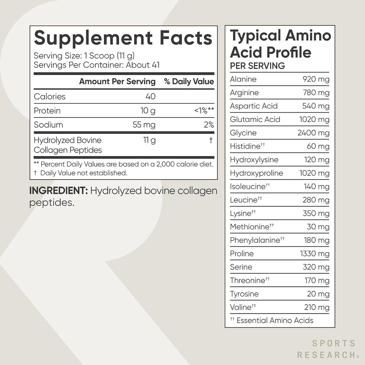 Sports Research Collagen Peptides Powder | Unflavored | 454g (41 Servings)