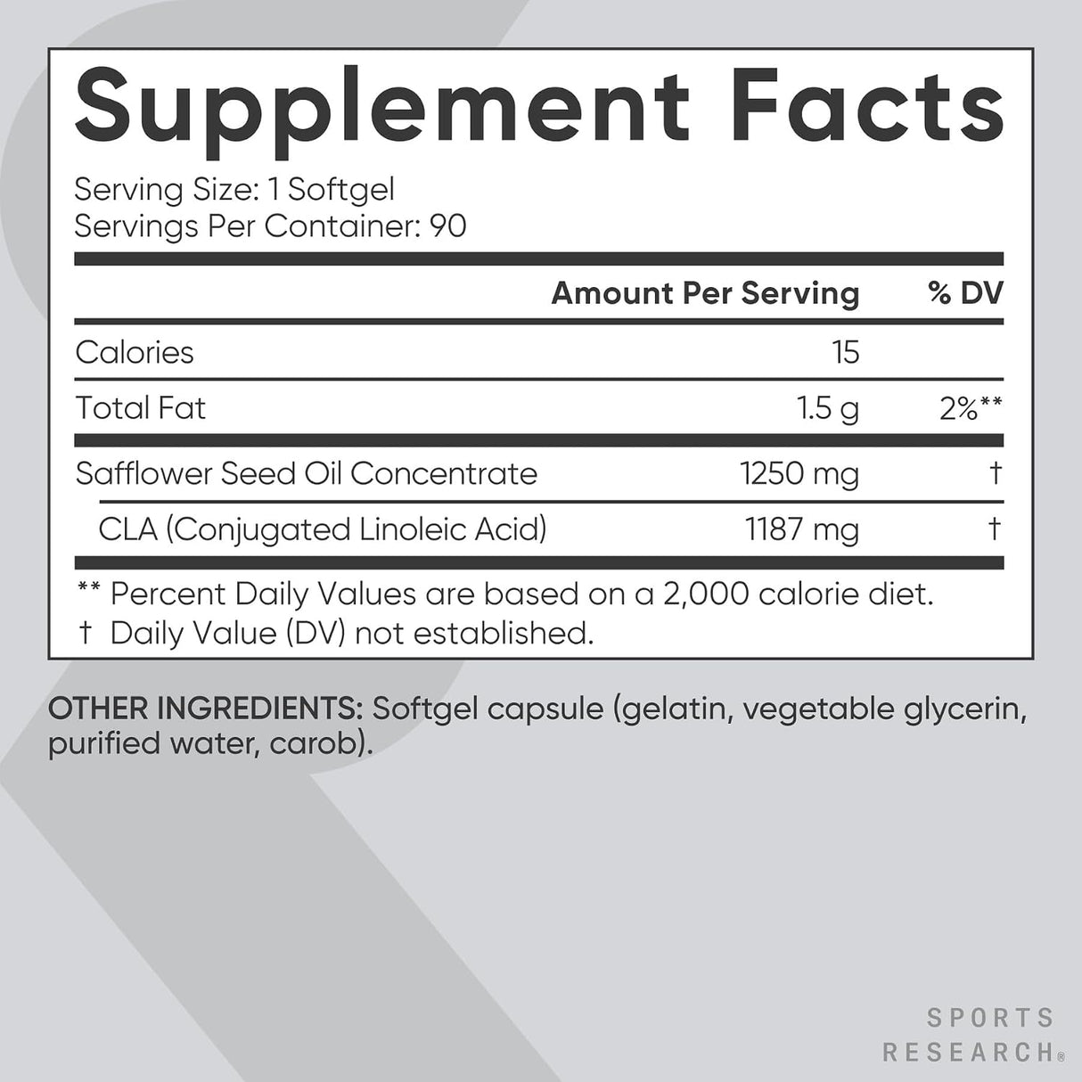 Sports Research CLA 1250 Max Strength | 95% Conjugated Linoleic Acid | 90 Softgels