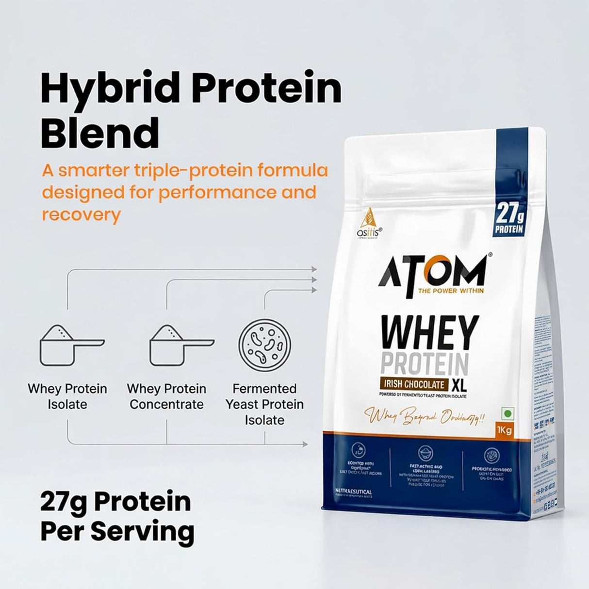 AS-IT-IS ATOM Whey Protein XL 1kg | Whey Protein with DigeZyme® & Fermented Yeast Protein