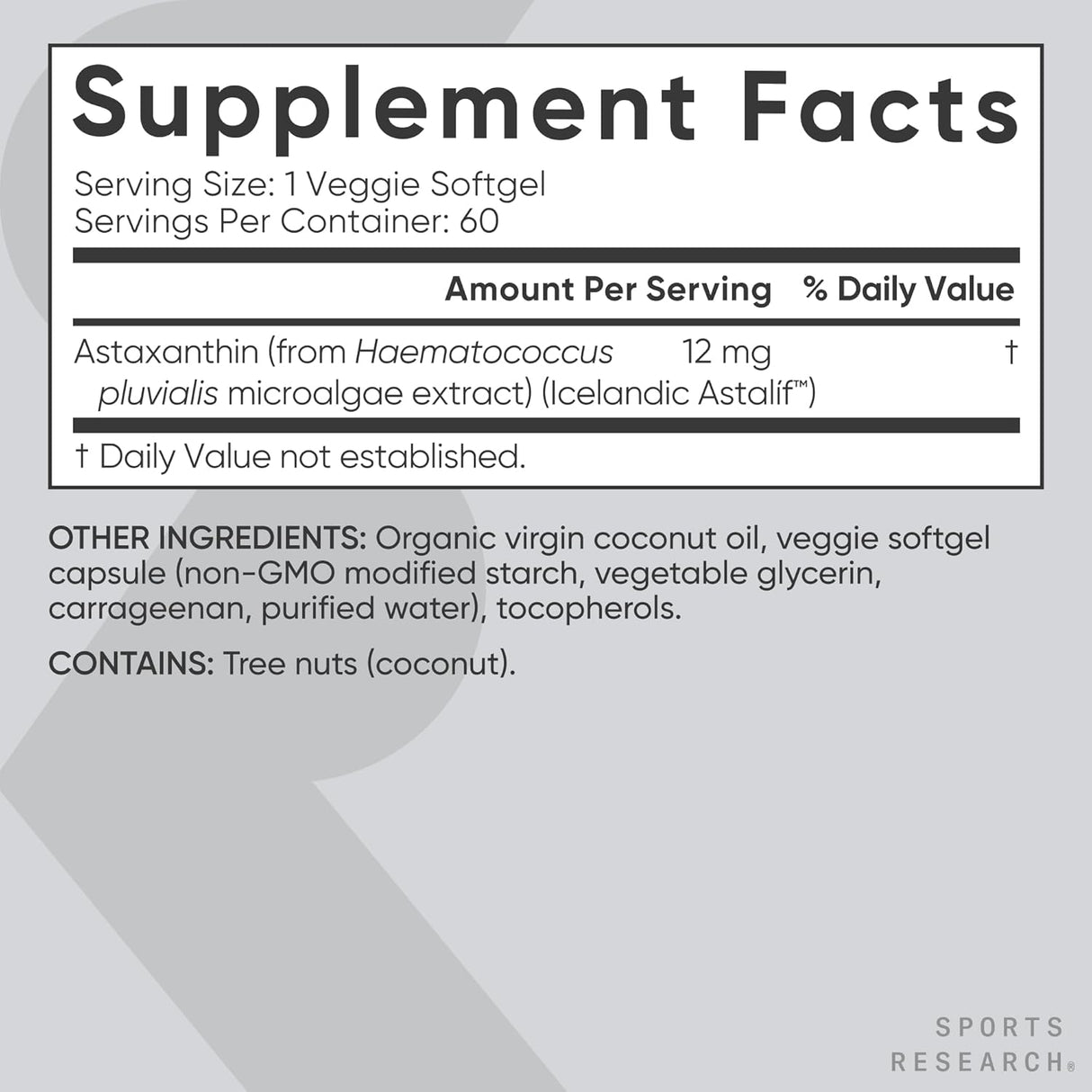 Sports Research Astaxanthin Plant-Based 12mg | 60 Veggie Softgels