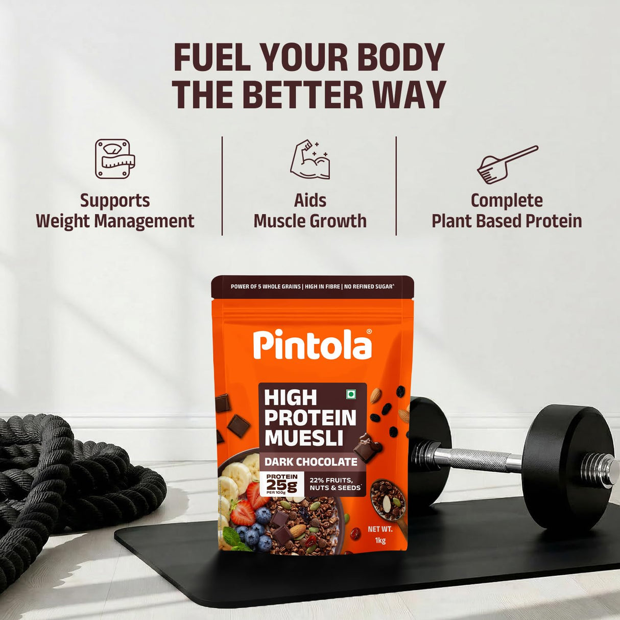 Pintola High Protein Dark Chocolate & Cranberry Muesli 1kg | 25g Protein | High Fibre