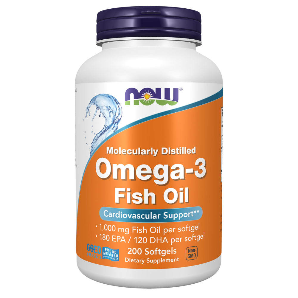 NOW Foods Omega-3 Fish Oil | Molecularly Distilled | 200 Softgels