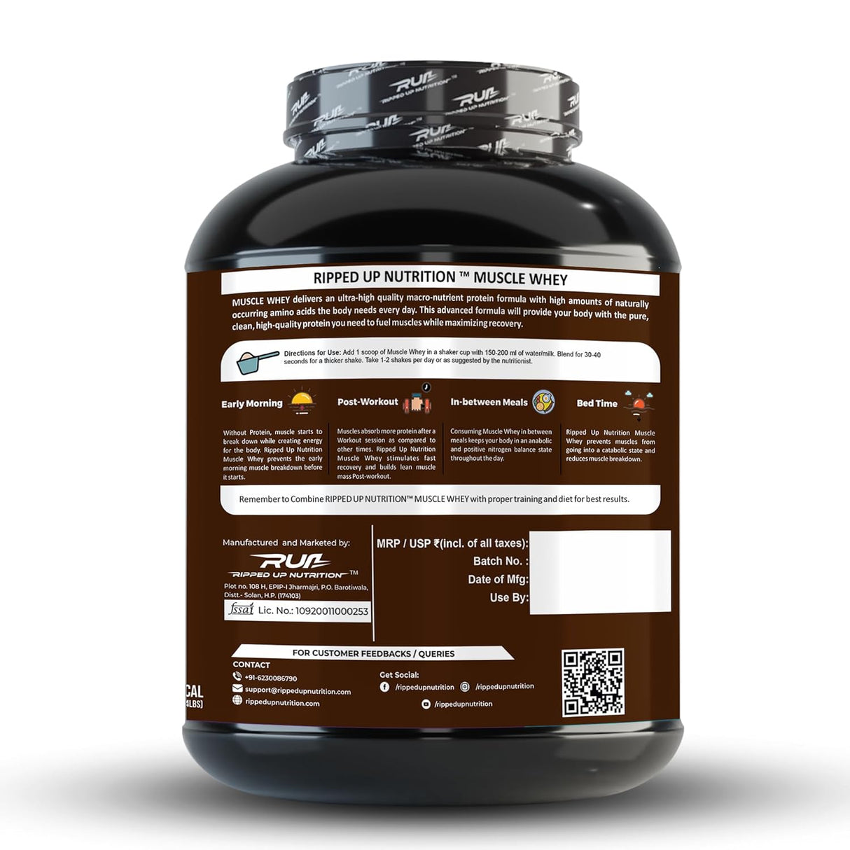 Ripped Up Nutrition Muscle Whey | 24g Protein, Low Carb Formula | 1.8 Kg, 50 Servings