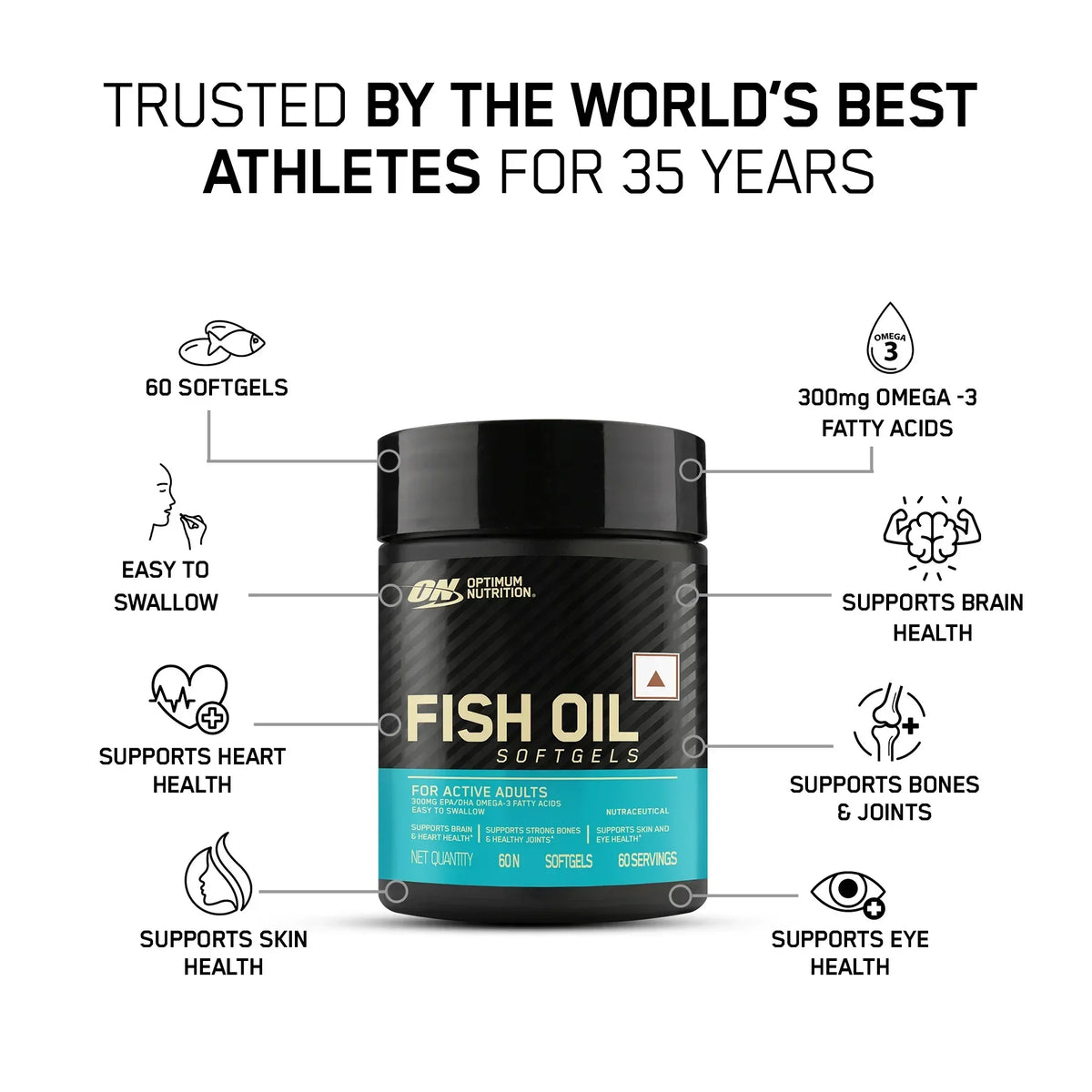 Optimum Nutrition (ON) Gold Standard 100% Whey 5lbs + Fish Oil 1000mg | 180mg EPA, 120mg DHA | 60 Softgels Combo