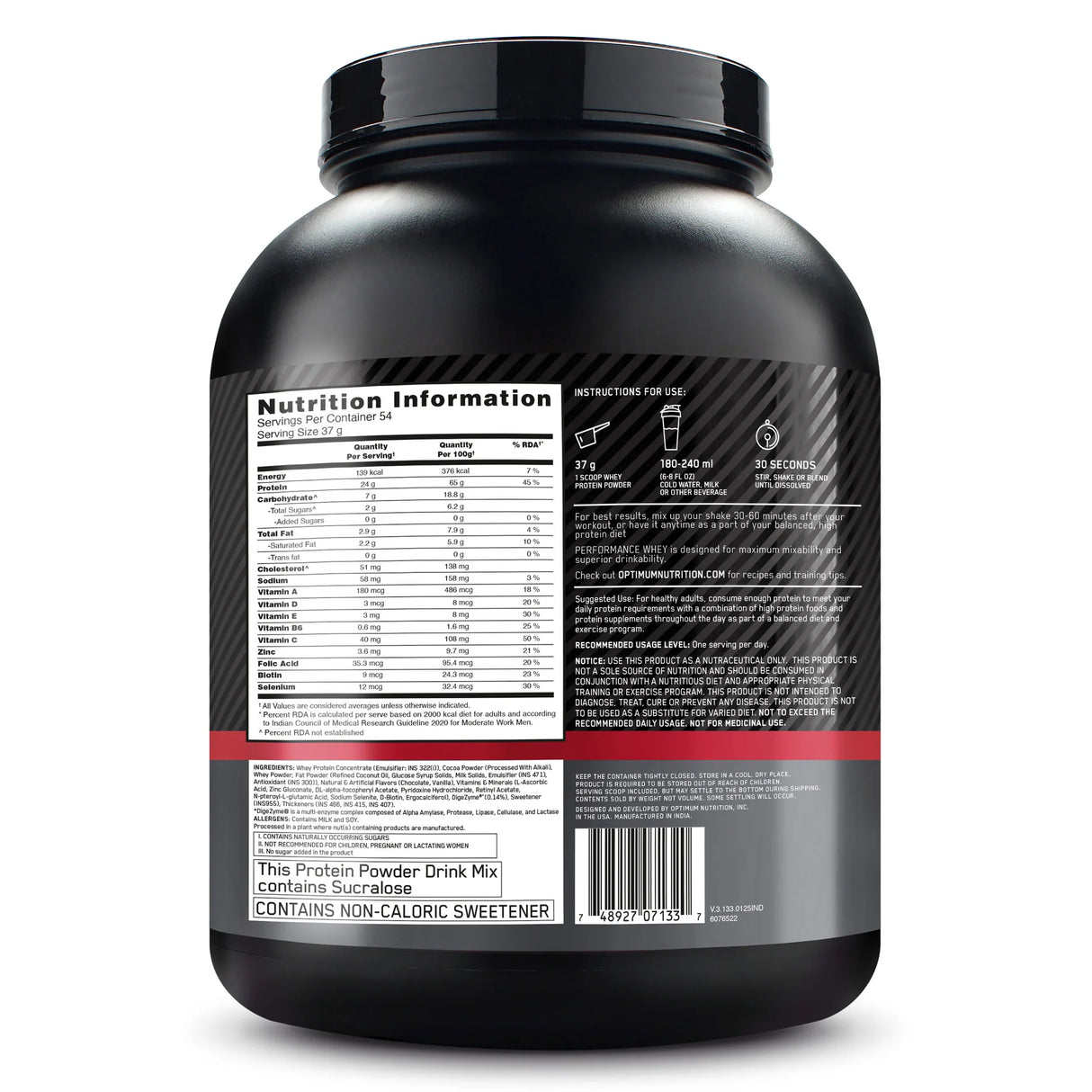 Optimum Nutrition (ON) Performance Whey Protein Powder, 4.4 Lbs