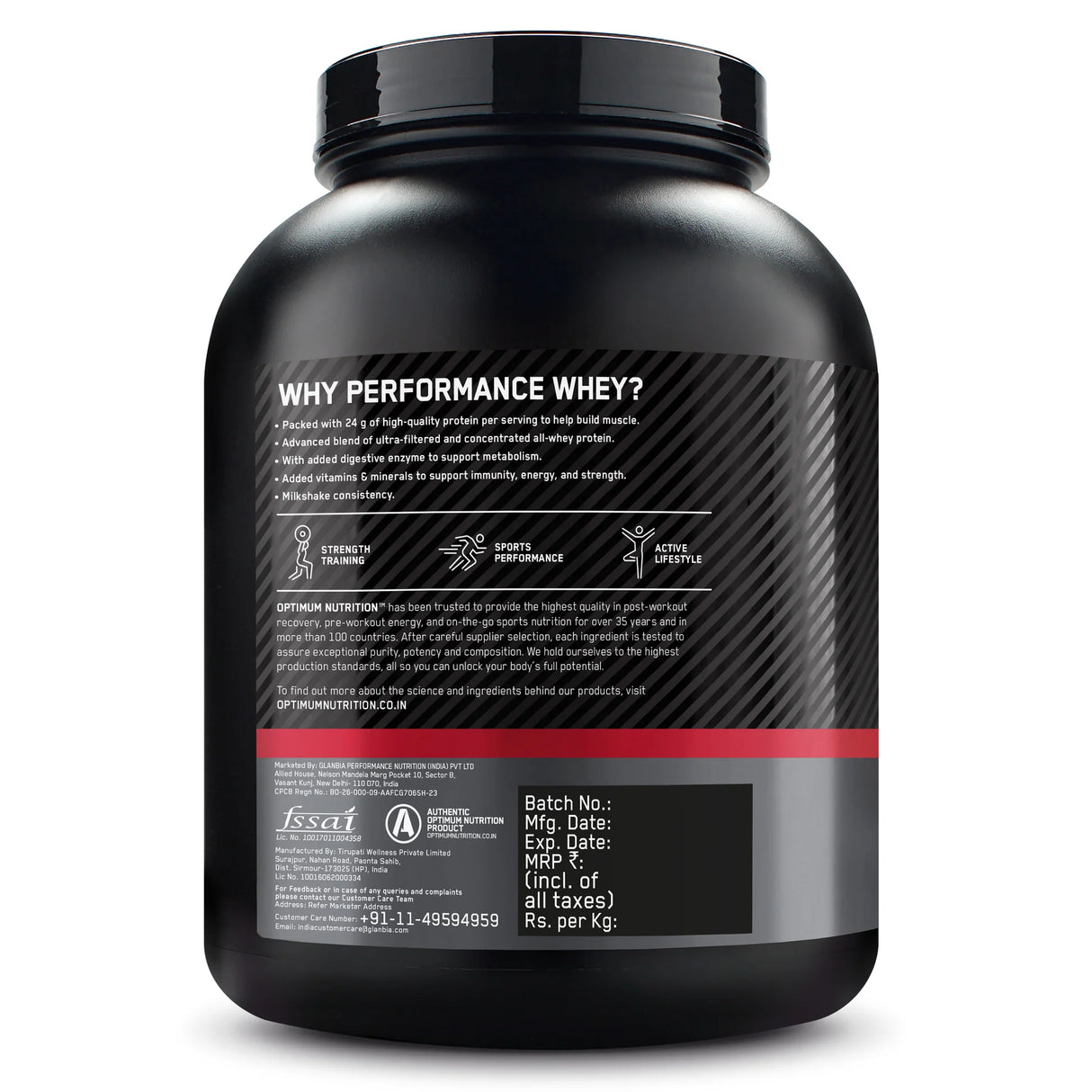 Optimum Nutrition (ON) Performance Whey Protein Powder, 4.4 Lbs