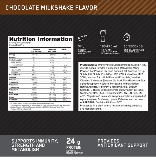 Optimum Nutrition (ON) Performance Whey Protein Powder, 4.4 Lbs