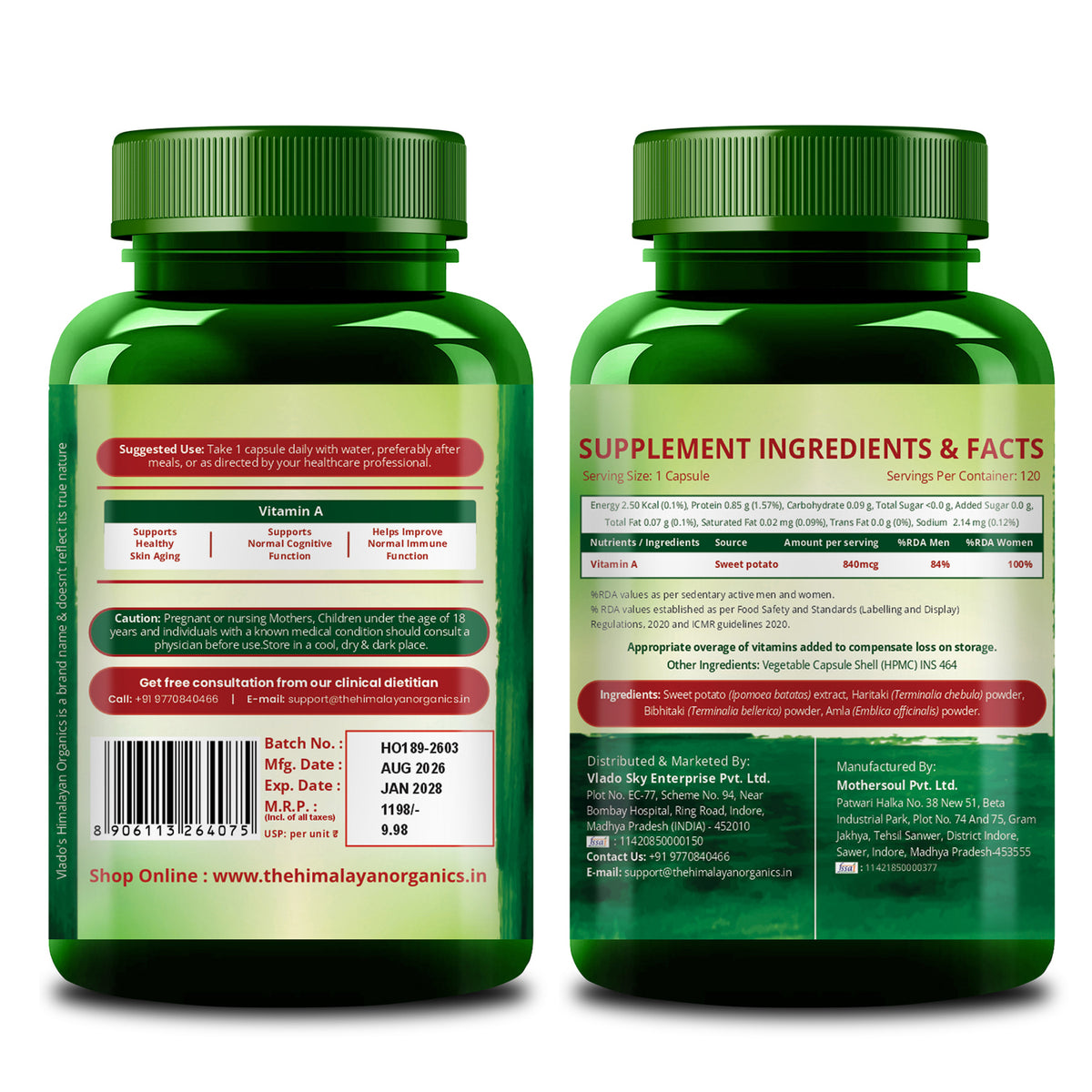 Vlado's Himalayan Organics, Vitamin A - 120 Capsules
