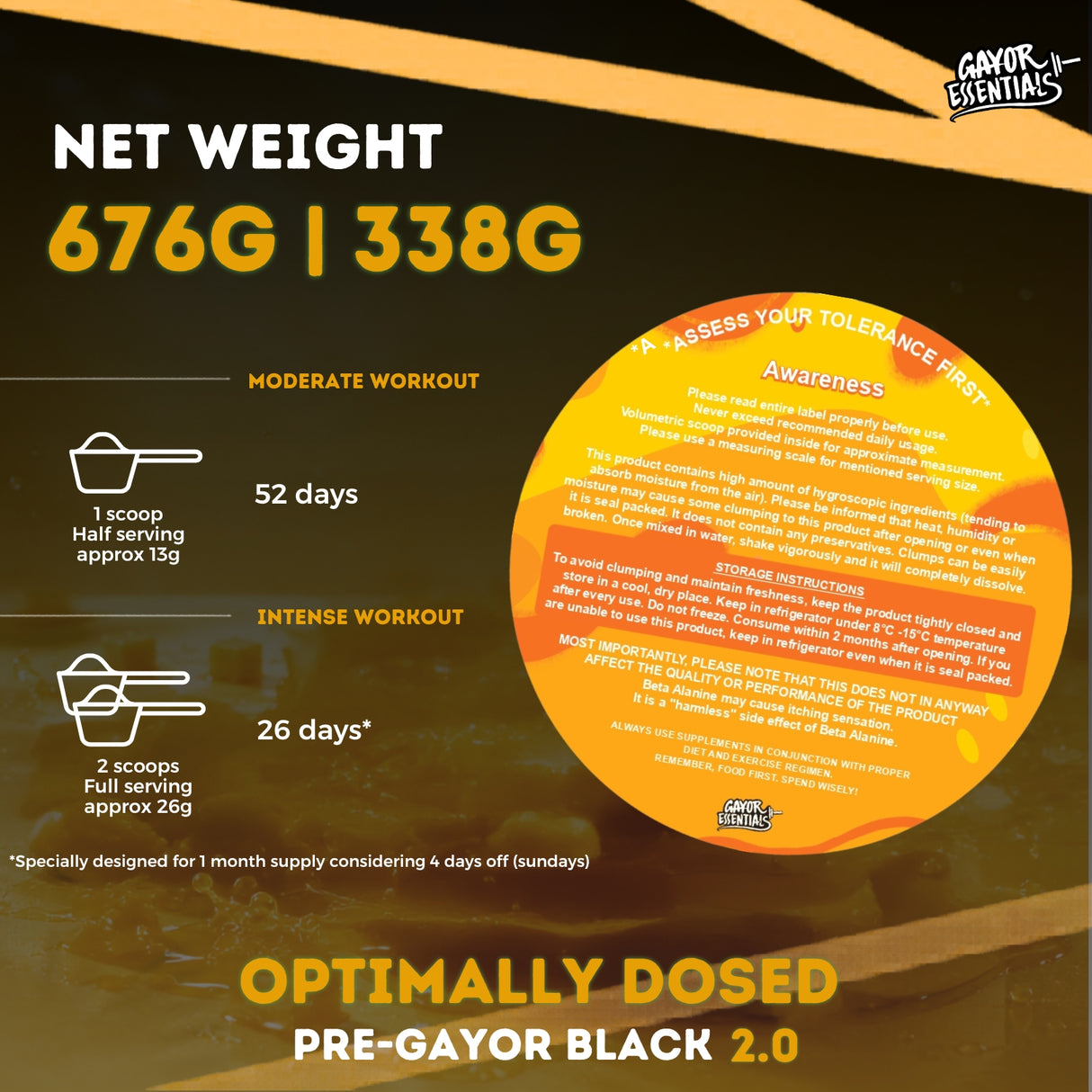 Gayor Essentials Pre Gayor Black 2.0 Pre-Workout Powder 676g | 200mg Caffeine