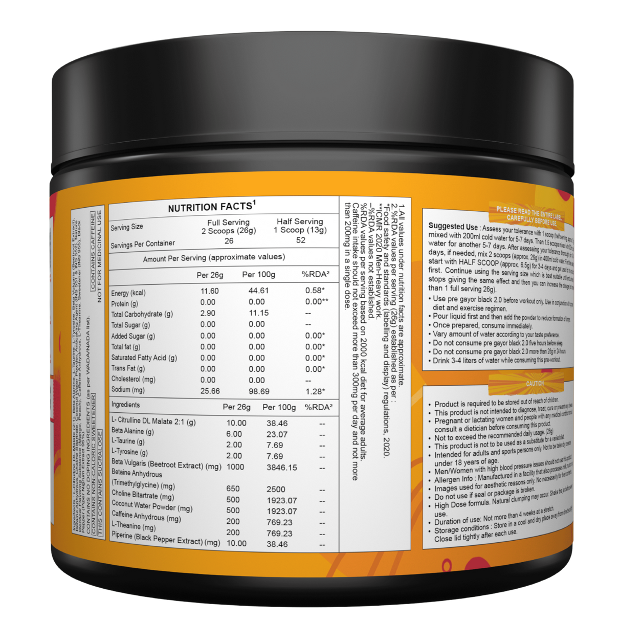 Gayor Essentials Pre Gayor Black 2.0 Pre-Workout Powder 676g | 200mg Caffeine