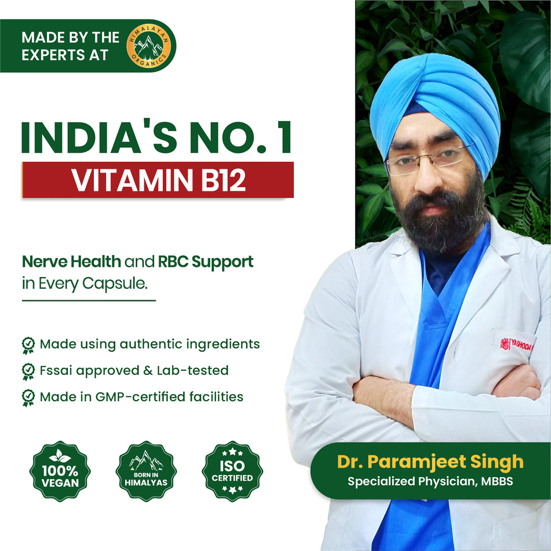 Vlado's Himalayan Organics, Vitamin B12 with B1 B2 B3 B5 B6 B7 B9 Moringa - 60 Veg Capsules
