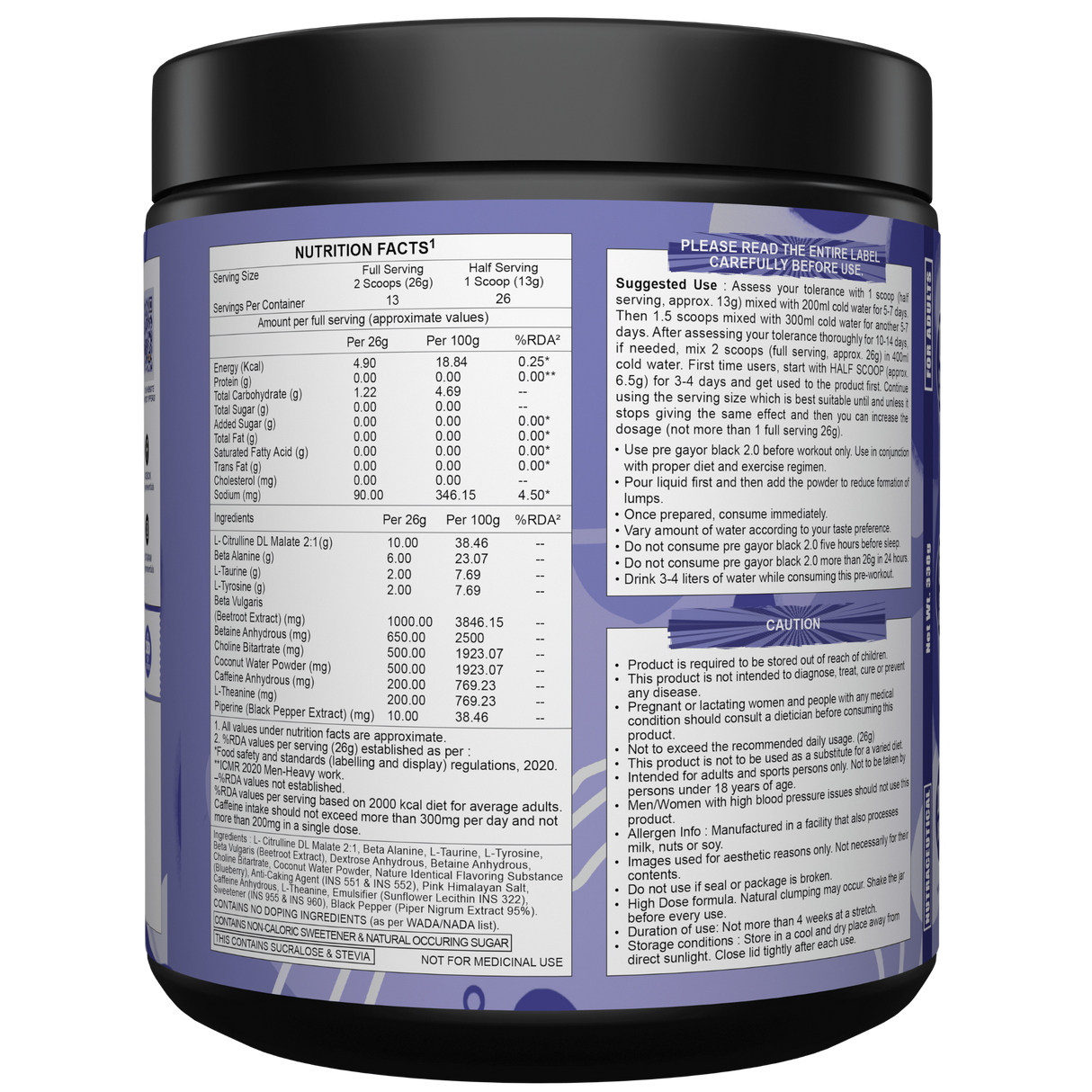Gayor Essentials Pre Gayor Black 2.0 Pre-Workout Powder 338g | 200mg Caffeine