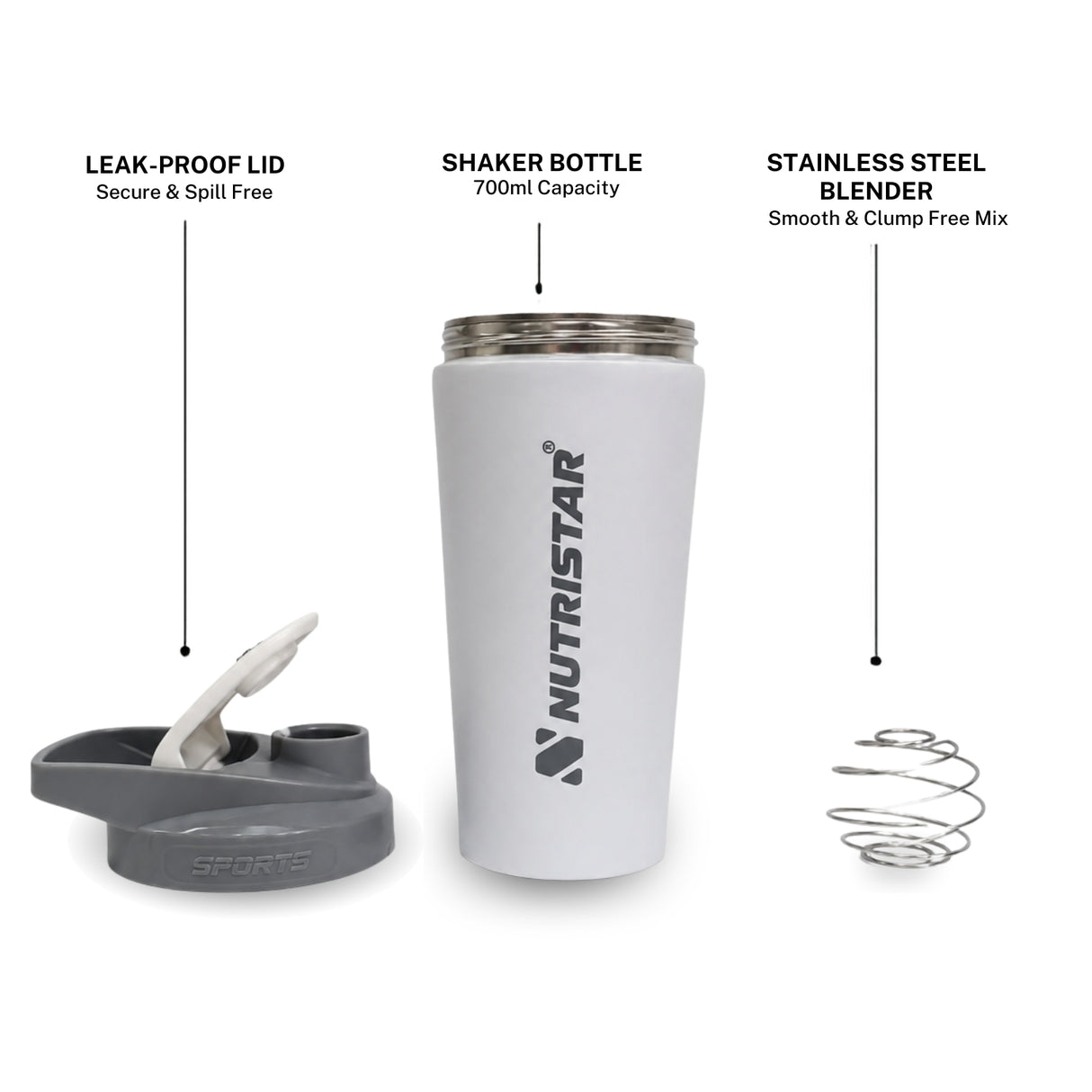 Nutristar Stainless Steel Shaker Bottle 700ml