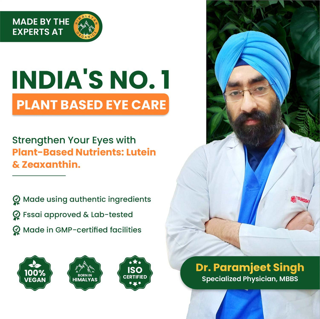 Vlado's Himalayan Organics Plant Based Eye Care Lutein and Zeaxanthin Supplement to Improve Vision, Blue Light & Digital Guard (Lutemax 2020, Orange Extract, Carrot Extract) - 60 Veg Tablets