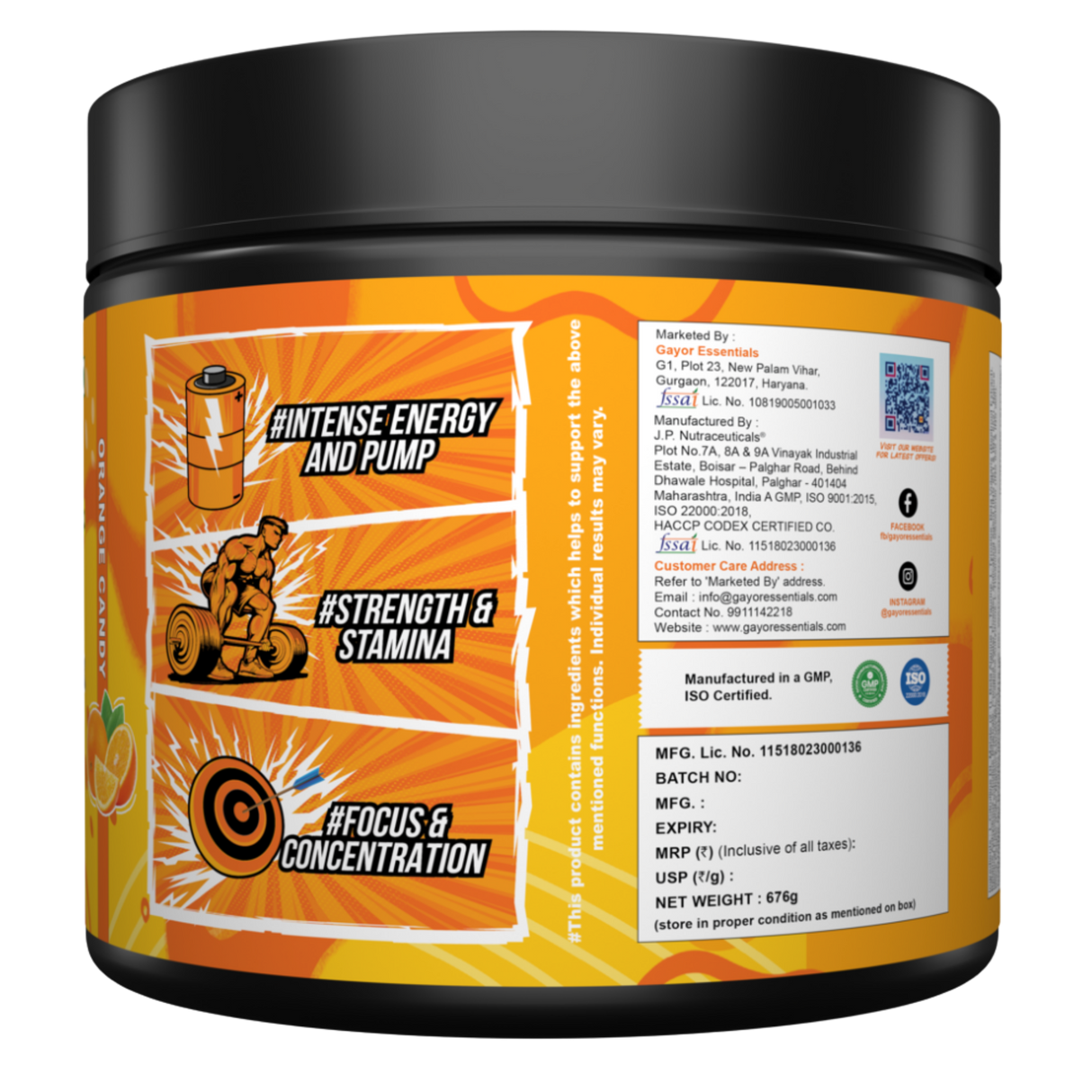 Gayor Essentials Pre Gayor Black 2.0 Pre-Workout Powder 676g | 200mg Caffeine