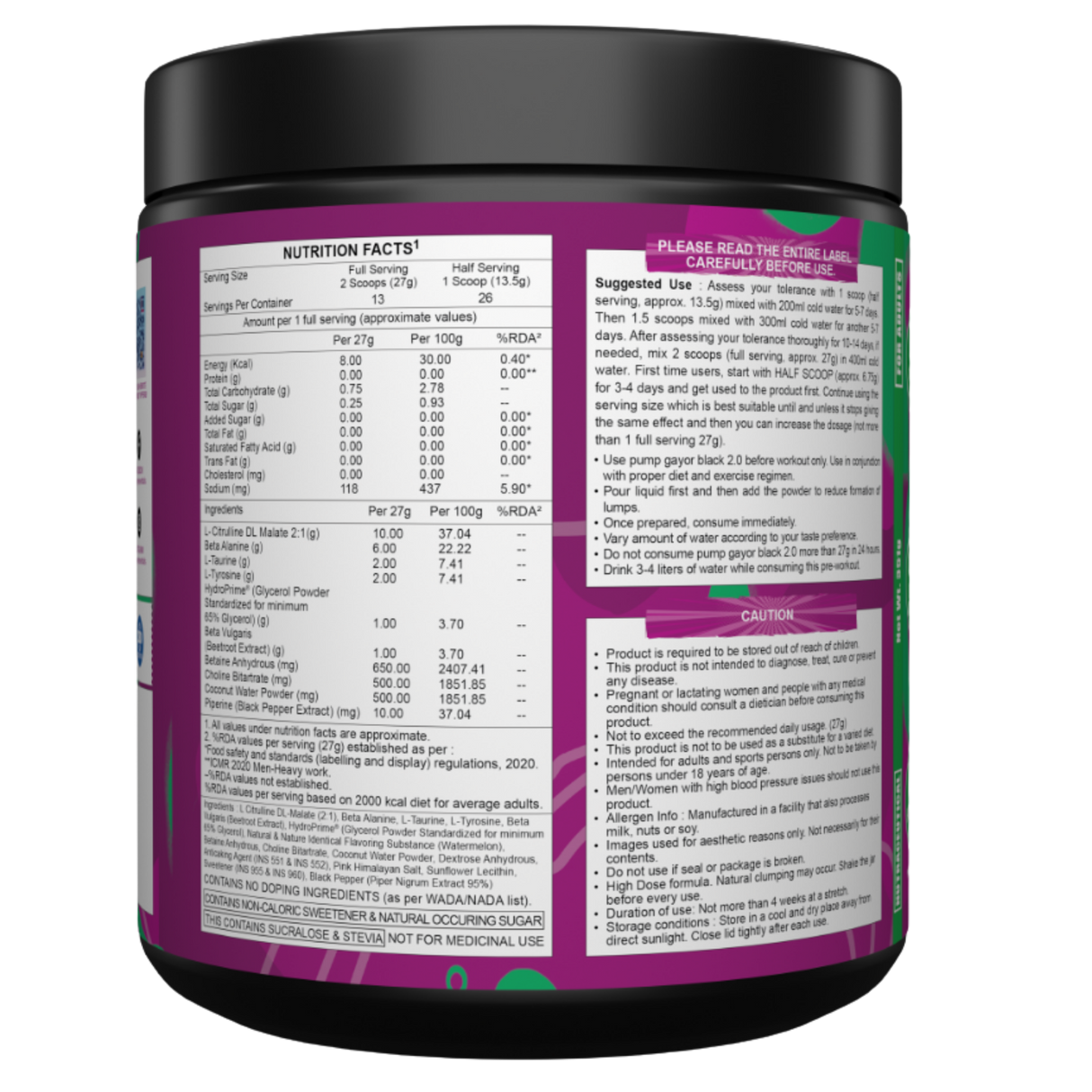 Gayor Essentials Pump Gayor Black 2.0 Caffeine-Free Pre-Workout | 351g