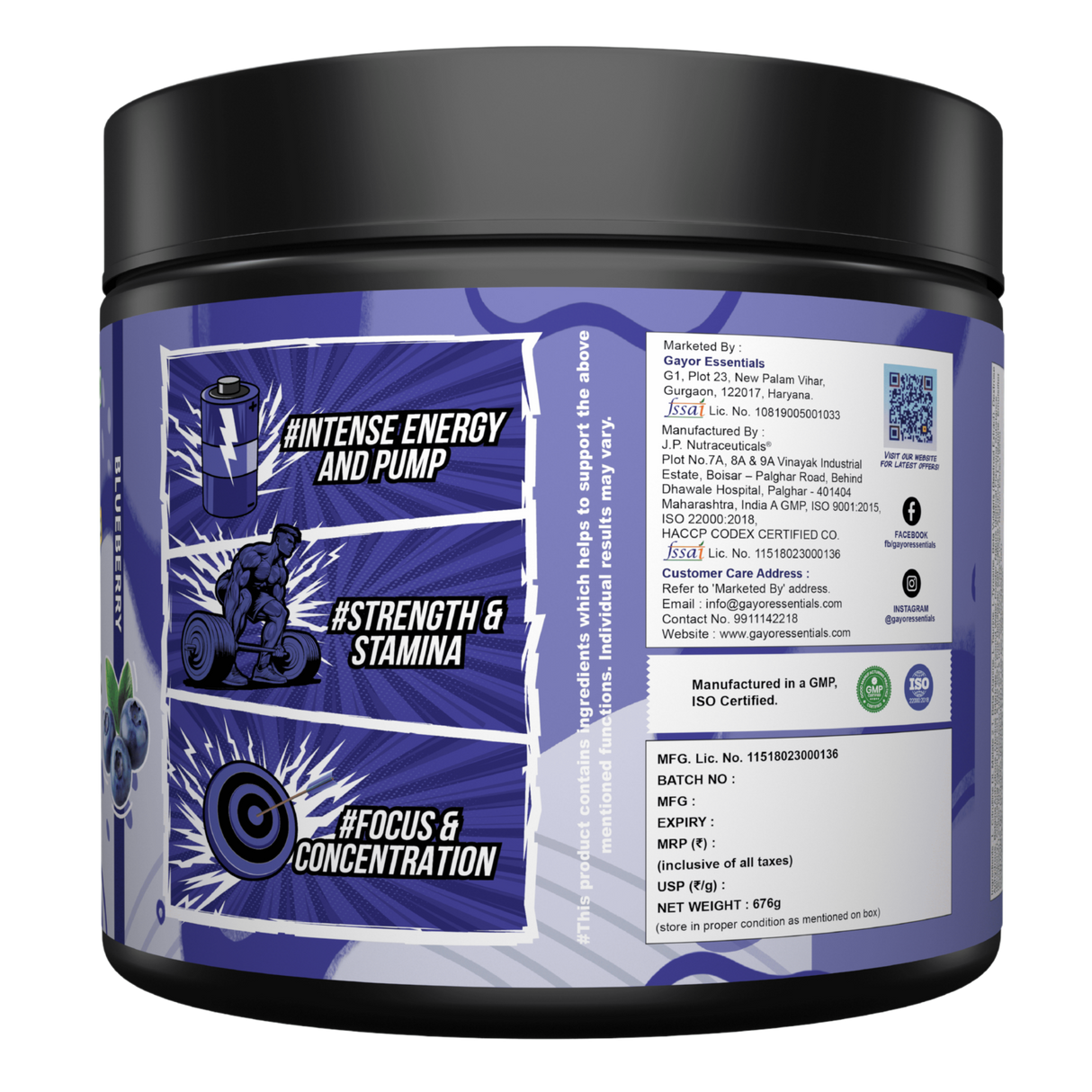 Gayor Essentials Pre Gayor Black 2.0 Pre-Workout Powder 676g | 200mg Caffeine