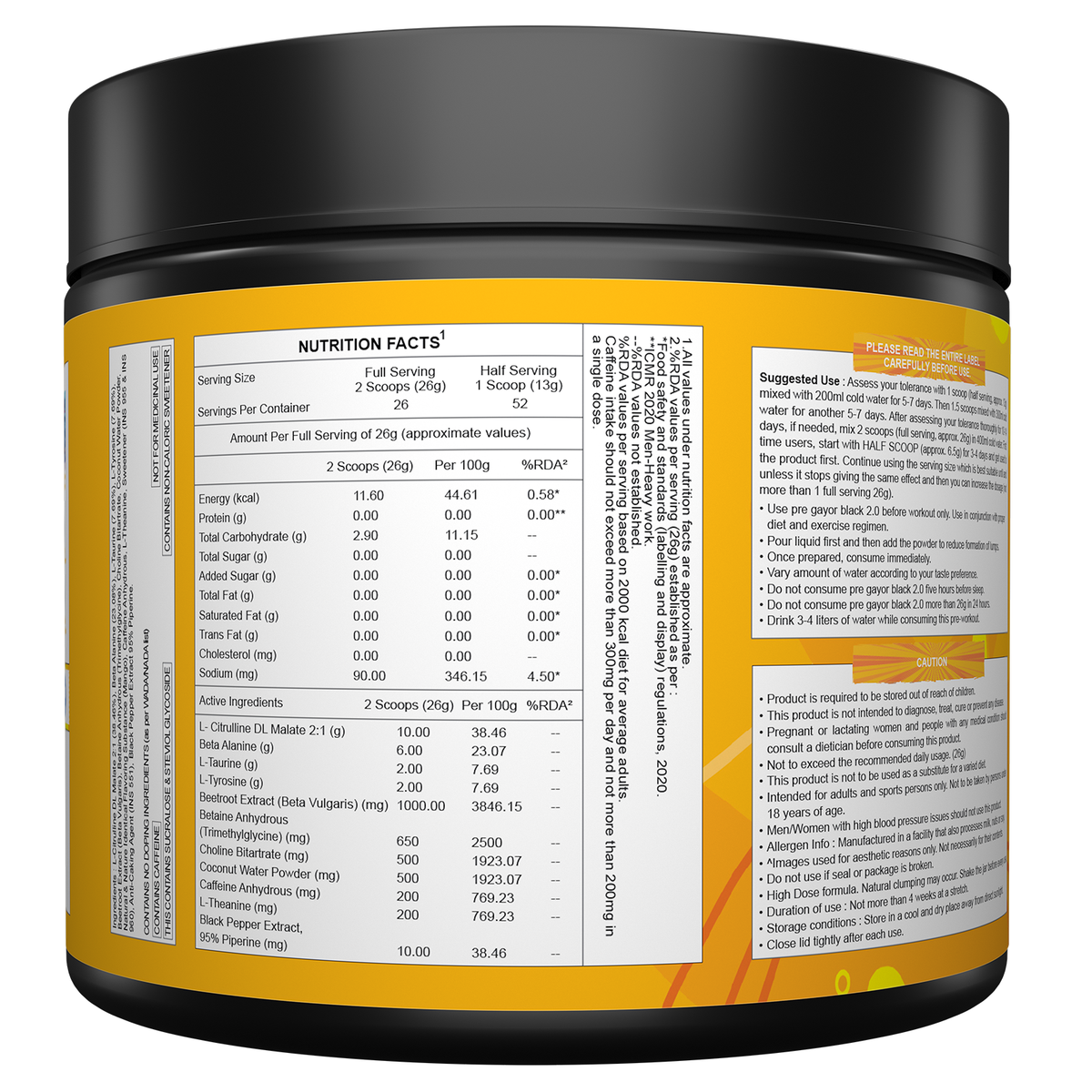 Gayor Essentials Pre Gayor Black 2.0 Pre-Workout Powder 676g | 200mg Caffeine