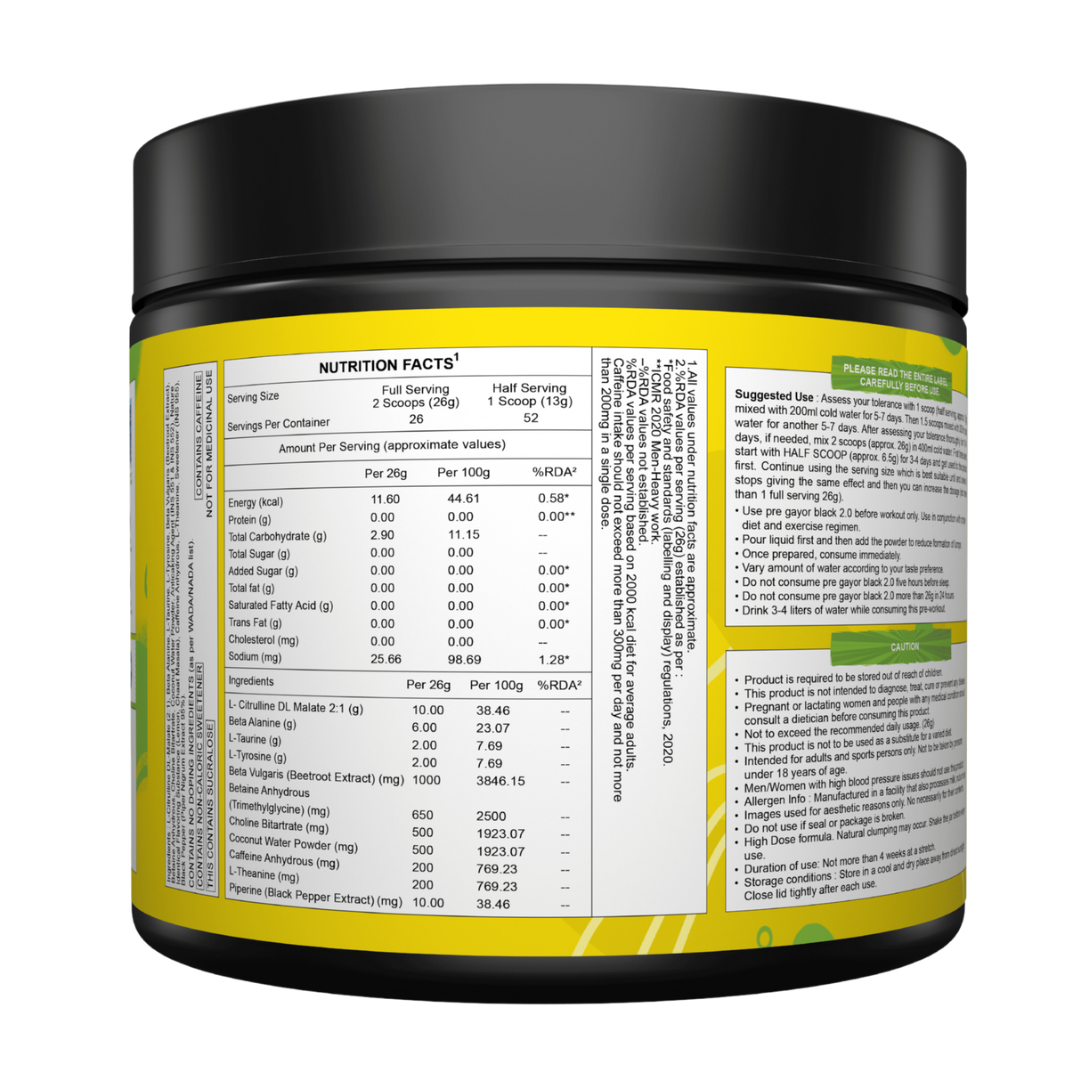Gayor Essentials Pre Gayor Black 2.0 Pre-Workout Powder 676g | 200mg Caffeine
