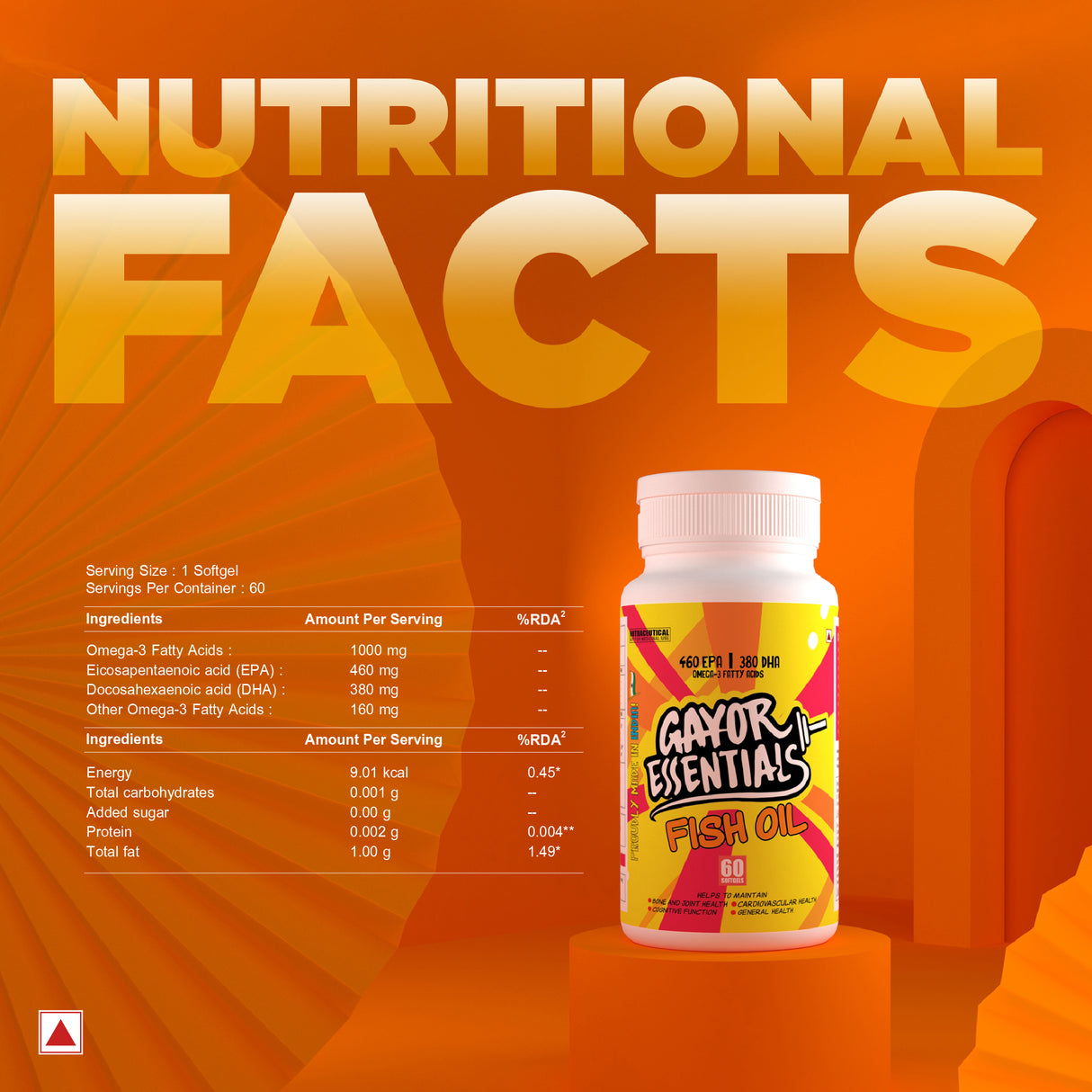 Gayor Essentials Omega 3 Fish Oil | 460mg EPA & 380mg DHA | 60 Softgels