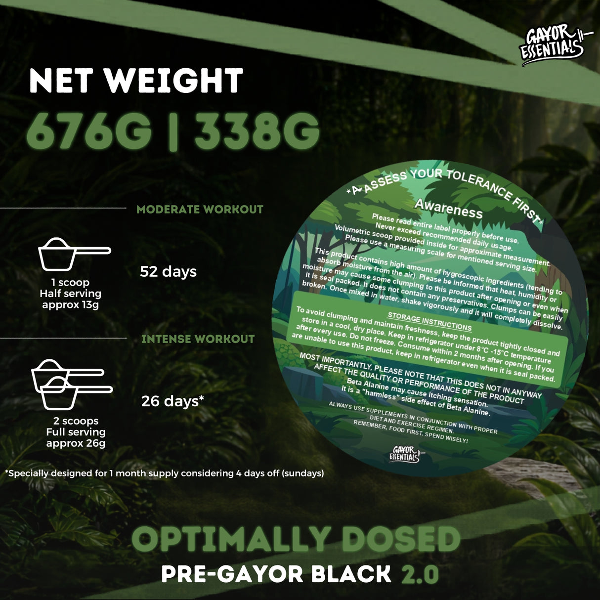 Gayor Essentials Pre Gayor Black 2.0 Pre-Workout Powder 676g | 200mg Caffeine