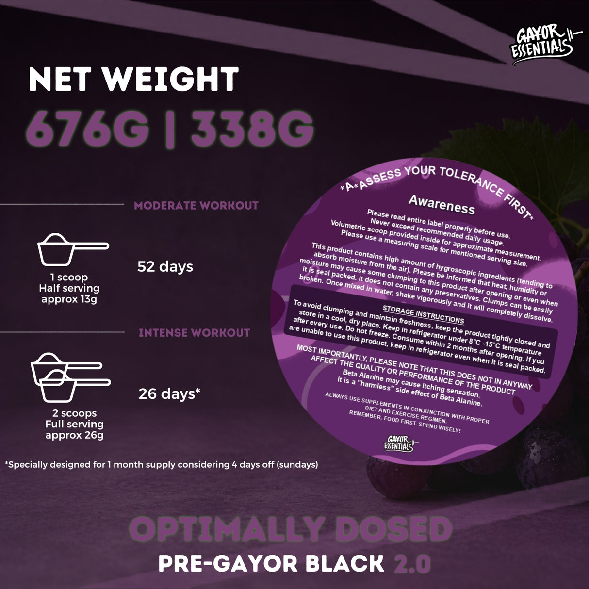 Gayor Essentials Pre Gayor Black 2.0 Pre-Workout Powder 676g | 200mg Caffeine