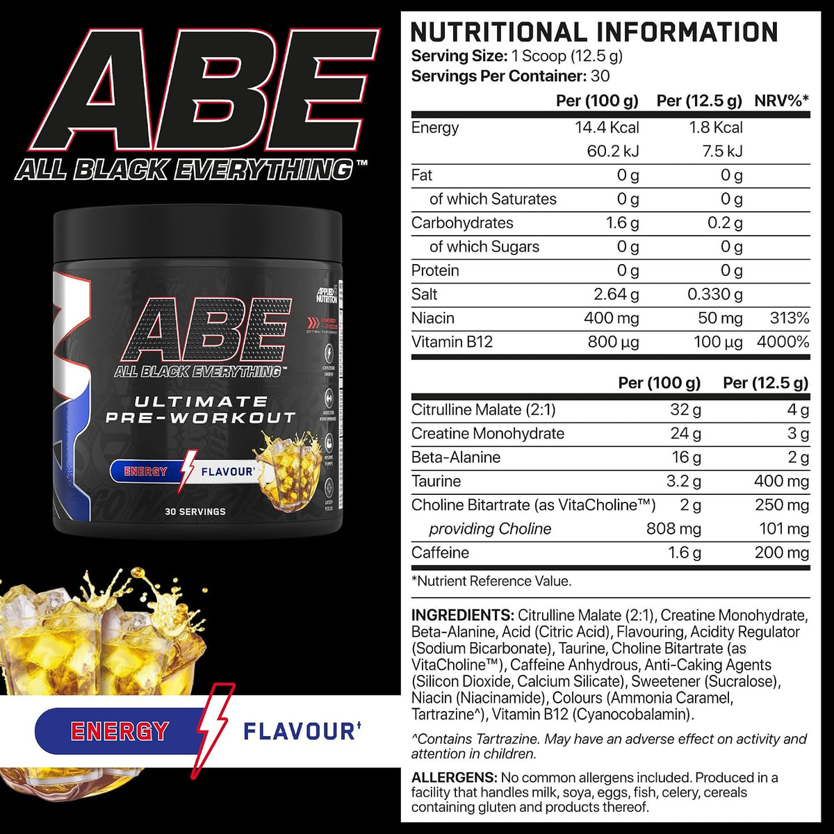 Applied Nutrition ABE (All Black Everything) Pre-Workout Powder | 375g (30 Servings)