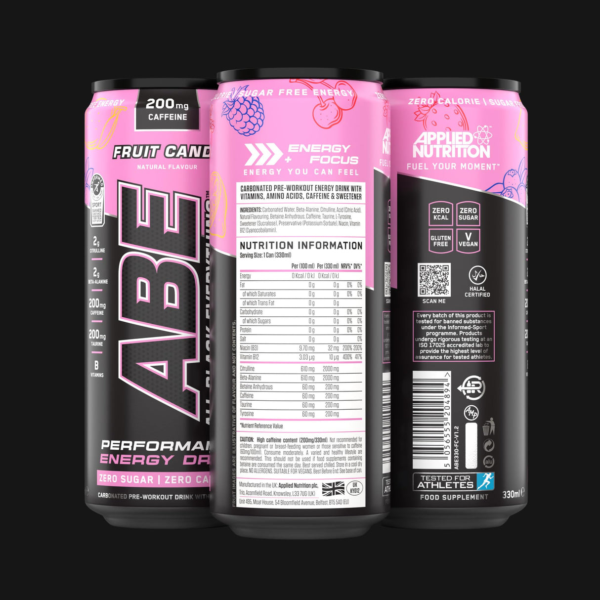 Applied Nutrition ABE Pre-Workout RTD | Sugar-Free Carbonated Drink | 330ml x 12