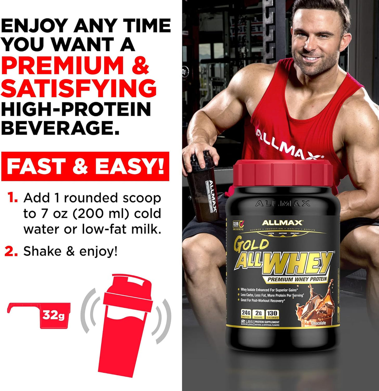 Allmax Gold Allwhey Premium Whey Protein Powder 5lb | 24g Protein | 71 Servings