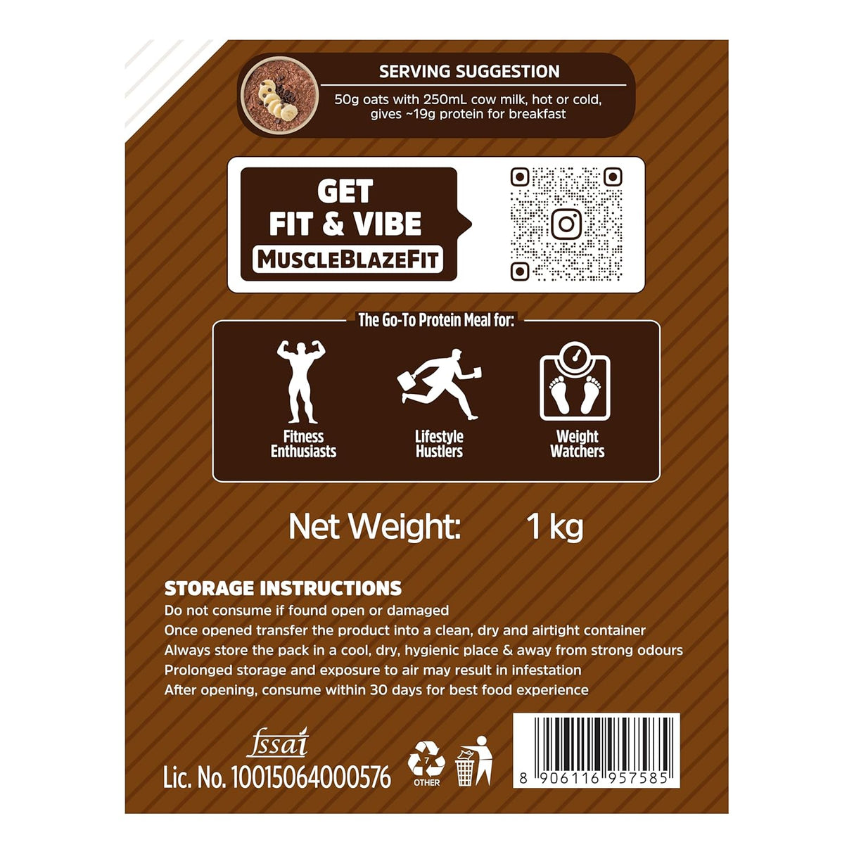 MuscleBlaze Fit Protein Oats Dark Chocolate 1kg | High Protein Breakfast Cereal