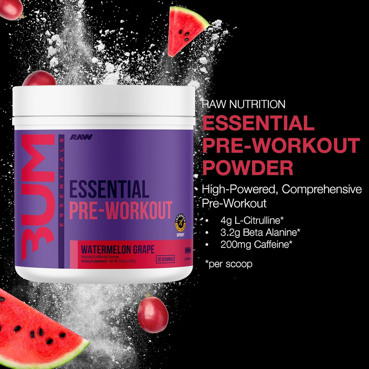 RAW Essential Pre-Workout Powder | Caffeine, L-Citrulline, L-Tyrosine & Beta-Alanine