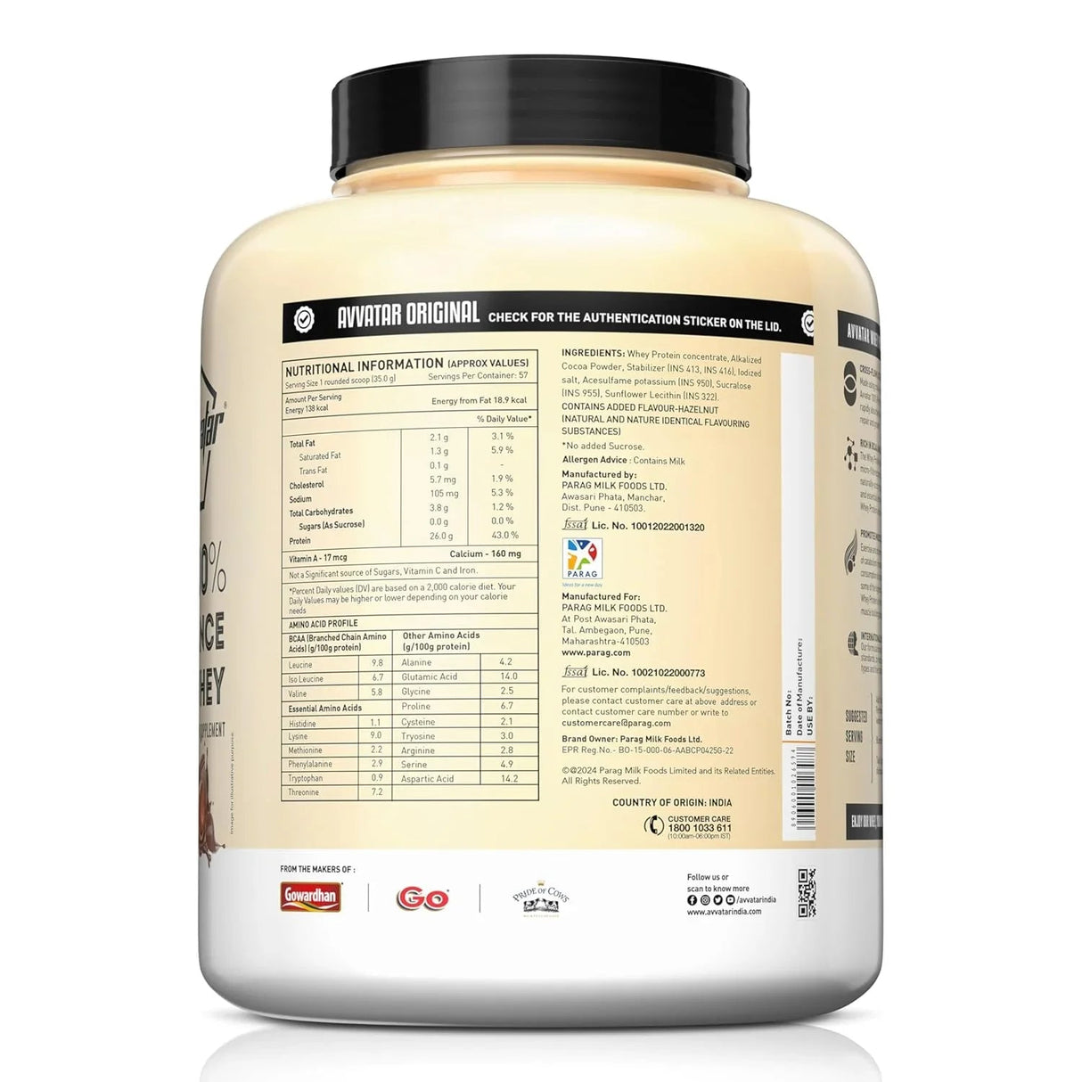 Avvatar 100% Performance Whey 2 Kg + Nutristar Micronized CREA Gold Creatine Monohydrate 250g (83 Servings) - Endurance & Muscle Power Combo