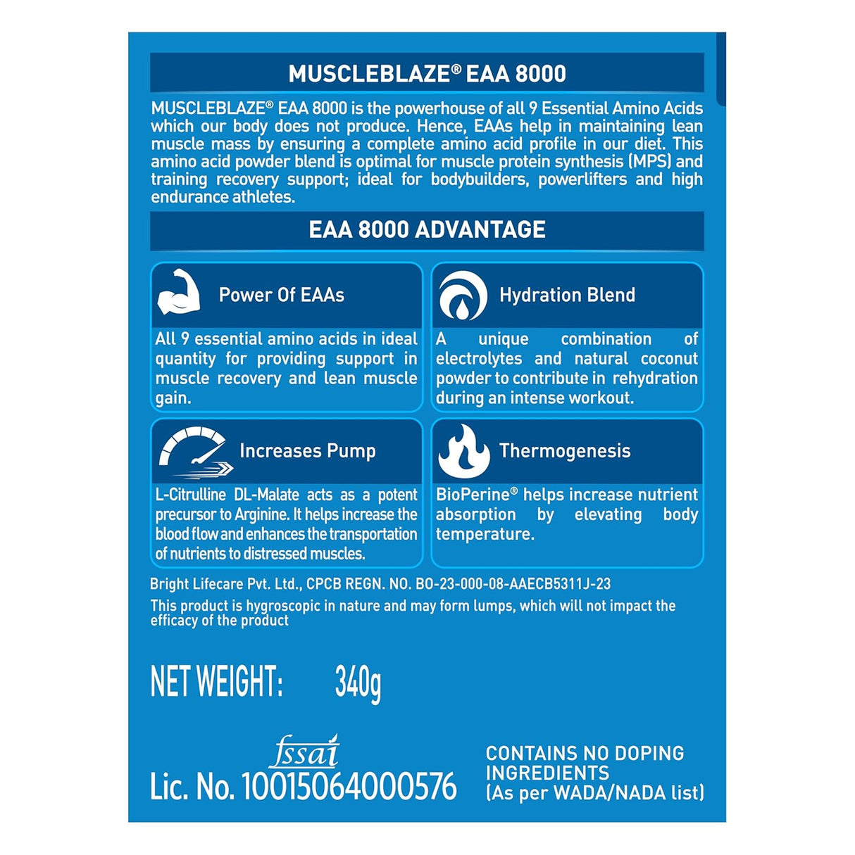 MuscleBlaze EAA 8000 | 1000mg Hydration Blend & 750mg L-Citrulline | 340g, 25 Servings