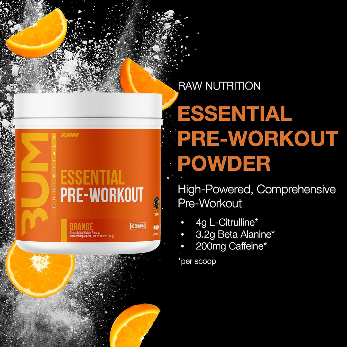 RAW Essential Pre-Workout Powder | Caffeine, L-Citrulline, L-Tyrosine & Beta-Alanine