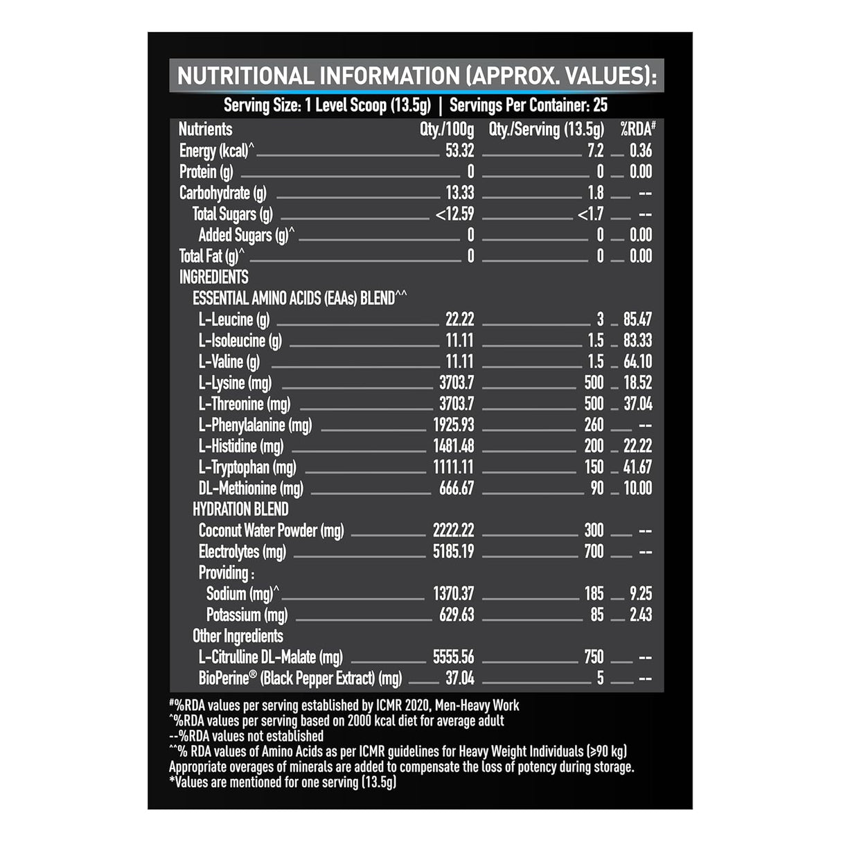 MuscleBlaze EAA 8000 | 1000mg Hydration Blend & 750mg L-Citrulline | 340g, 25 Servings