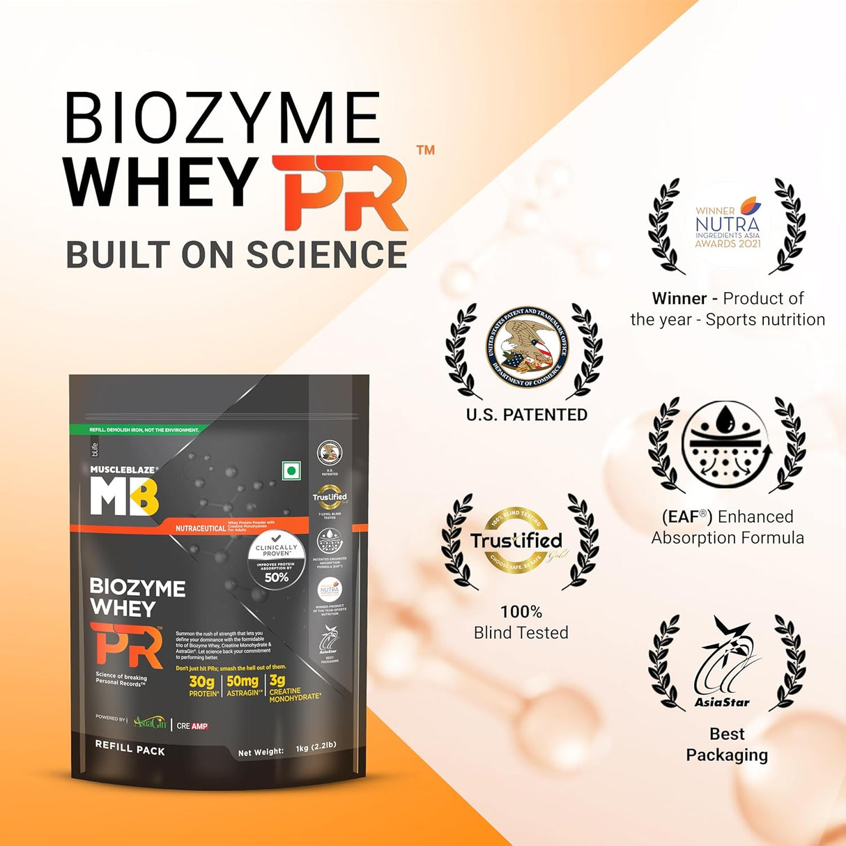 MuscleBlaze Biozyme Performance Whey Protein PR - 2.2 Lbs (Refill Pack)