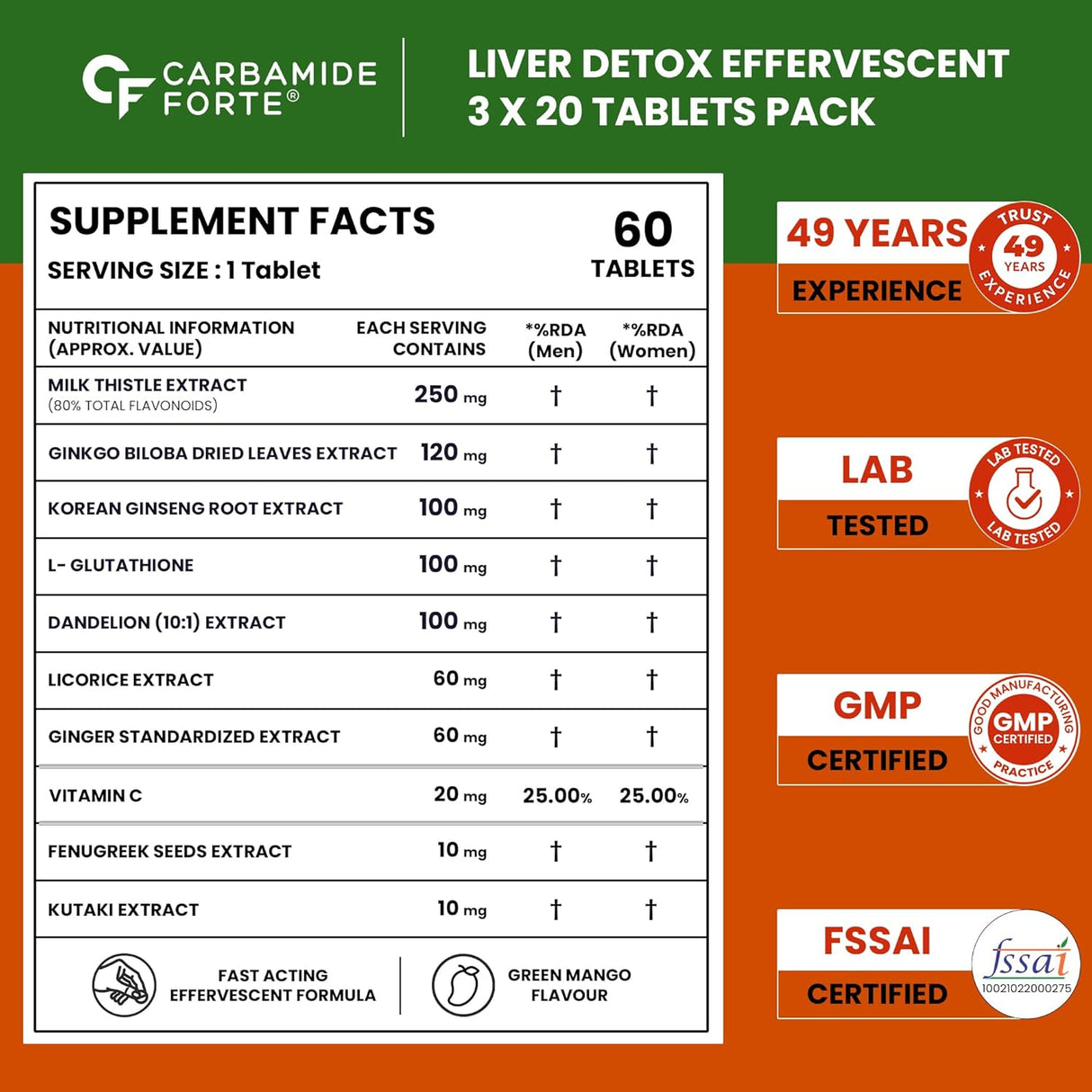 Carbamide Forte Liver Detox & Support Supplement | Advanced Effervescent Formula | 60 Tablets