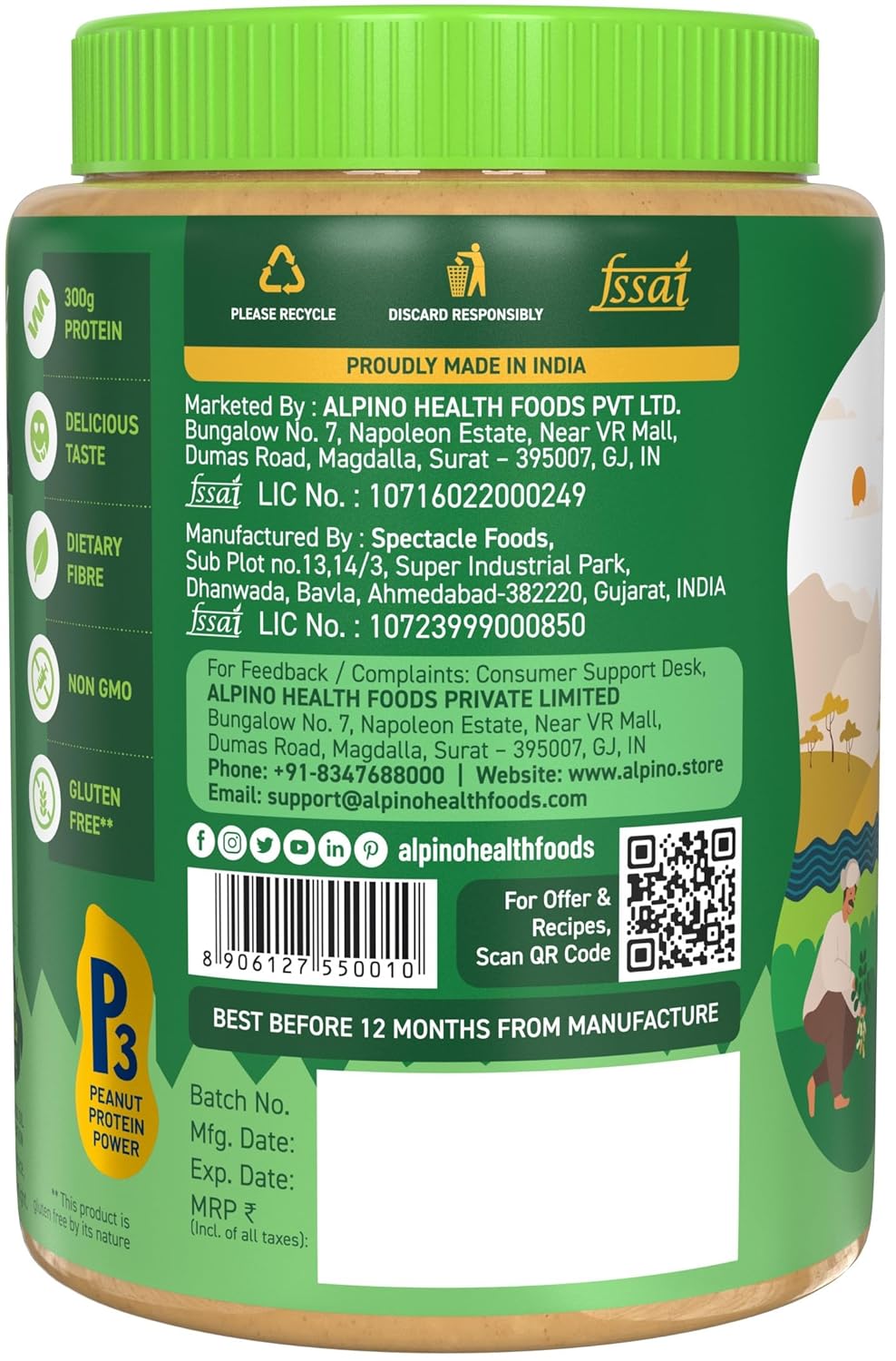 Alpino Natural Peanut Butter (Unsweetened) - 1 Kg