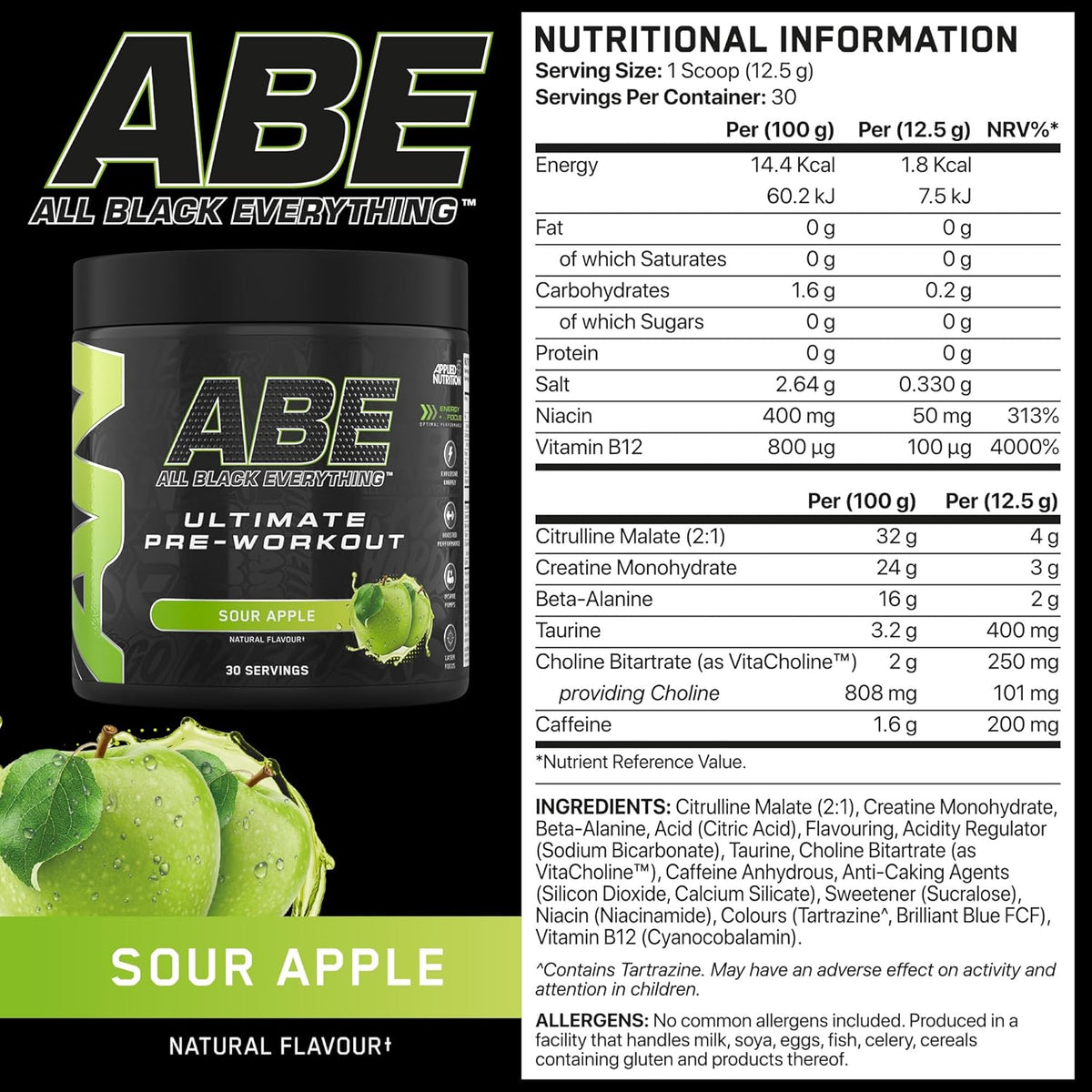 Applied Nutrition ABE (All Black Everything) Pre-Workout Powder | 375g (30 Servings)