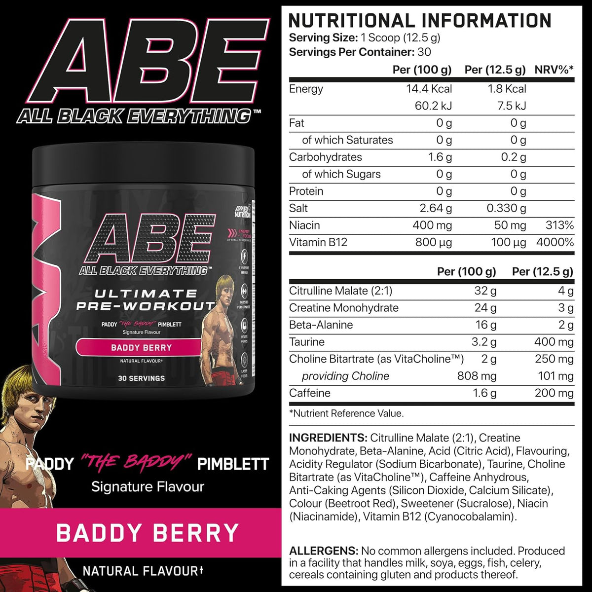 Applied Nutrition ABE (All Black Everything) Pre-Workout Powder | 375g (30 Servings)