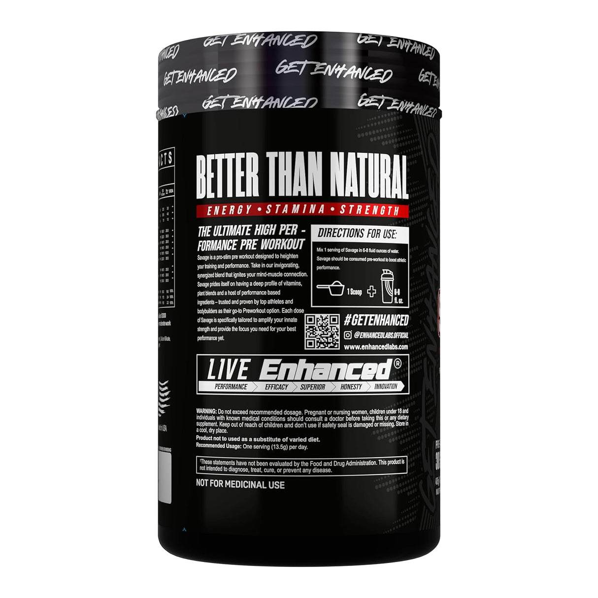Enhanced Labs Savage Pro Stim Pre-Workout 405g | 30 Servings | Energy & Focus Support