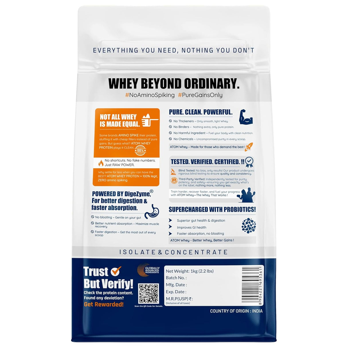 AS-IT-IS Atom Whey Protein with Digestive Enzymes - 1 kg (2.2 Lbs)