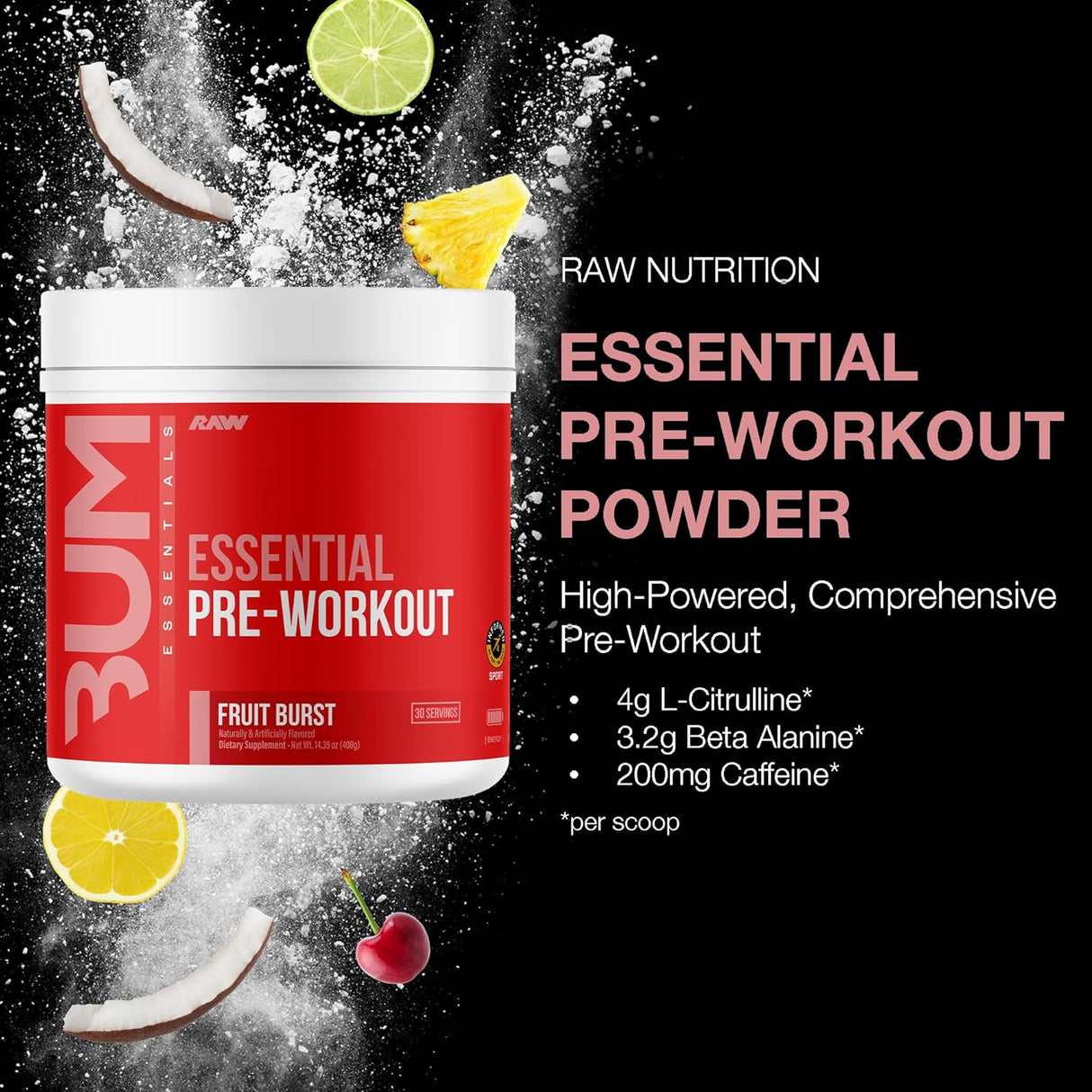 RAW Essential Pre-Workout Powder | Caffeine, L-Citrulline, L-Tyrosine & Beta-Alanine