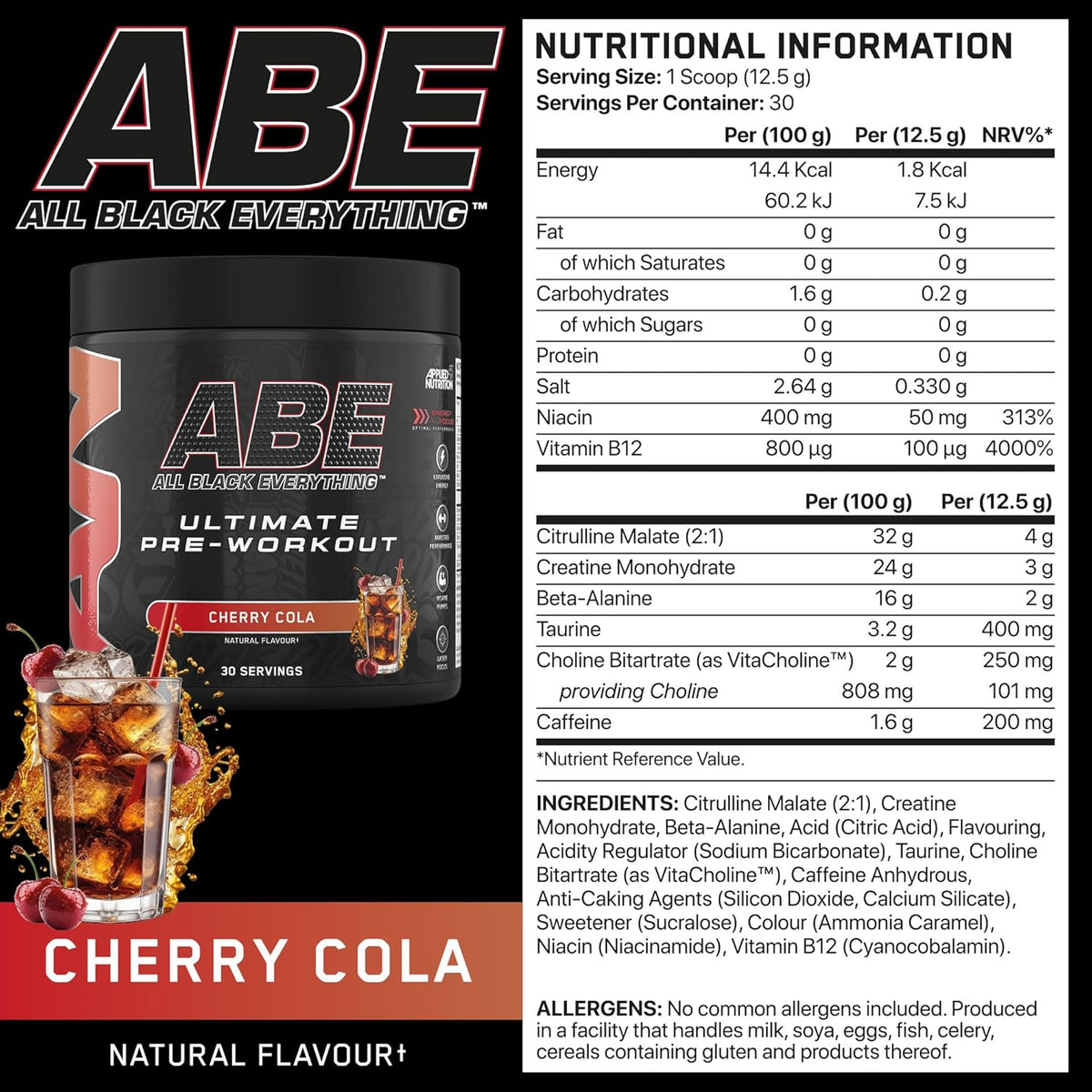 Applied Nutrition ABE (All Black Everything) Pre-Workout Powder | 375g (30 Servings)