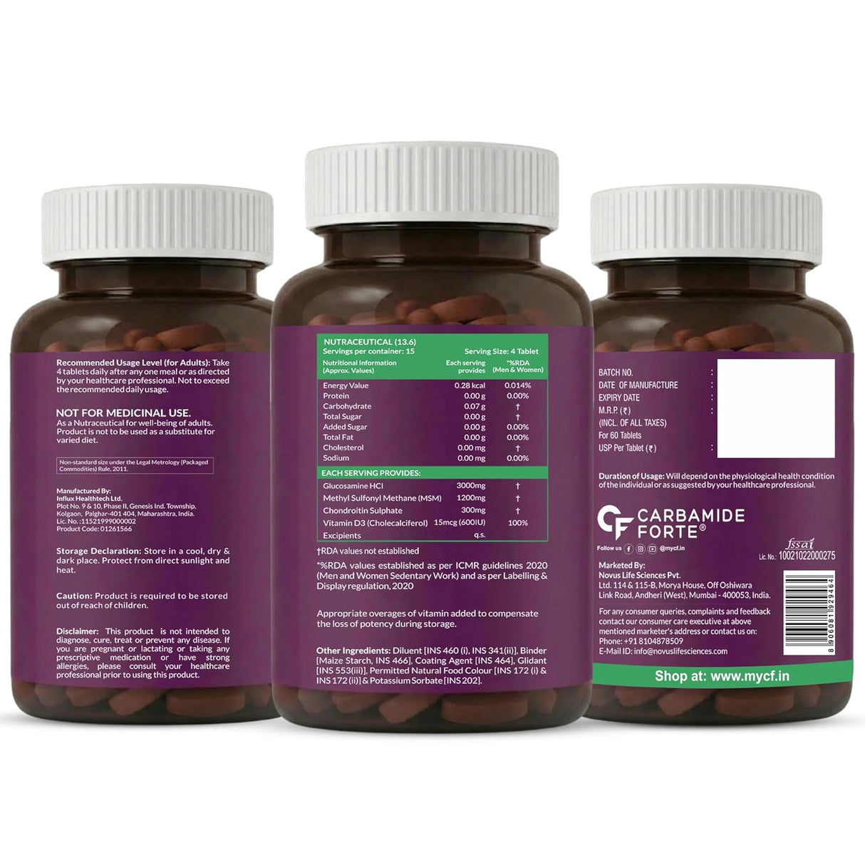 Carbamide Forte Glucosamine Joint Support Tablets for Mobility & Flexibility - 60 Tablets