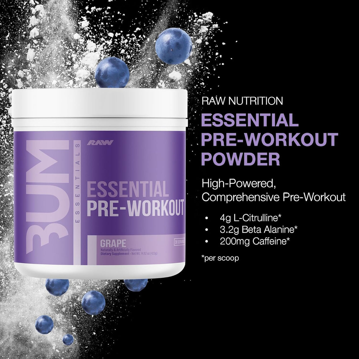RAW Essential Pre-Workout Powder | Caffeine, L-Citrulline, L-Tyrosine & Beta-Alanine